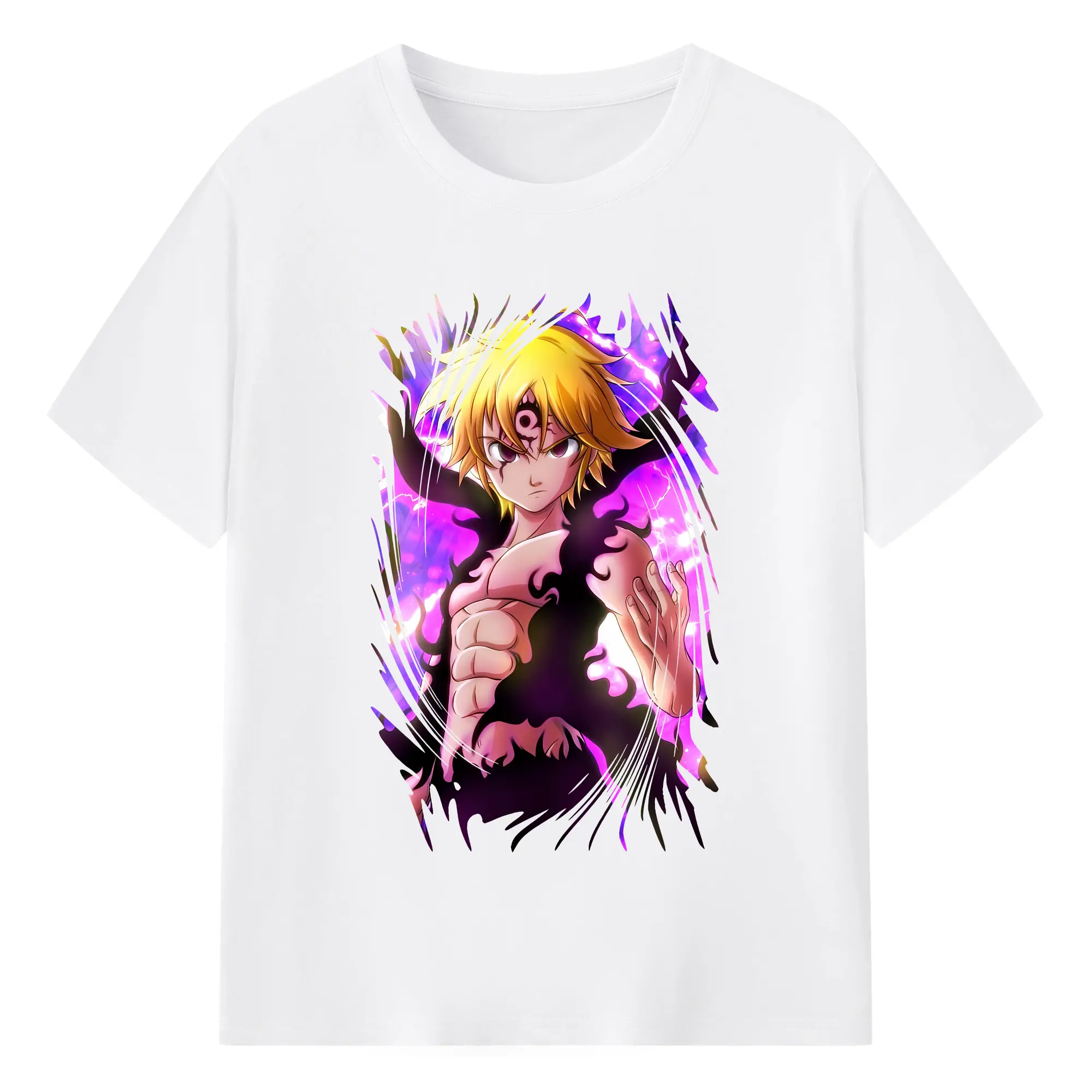 七つの大罪 グッズ メリオダス - 綿100％ 半袖Tシャツ ・ フロントプリント ・ 快適 通気性 ・ 日常使い 散歩 スポーツ用