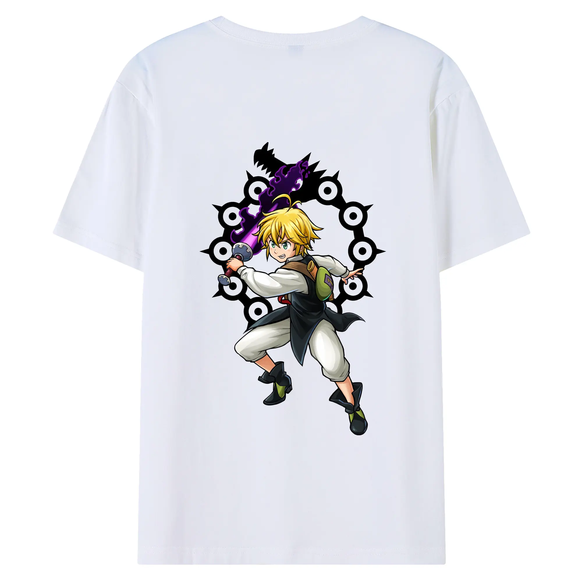 七つの大罪 グッズ メリオダス - 綿100％ 半袖Tシャツ ・ バックプリント ・ 快適 通気性 ・ 日常使い 散歩 スポーツ用