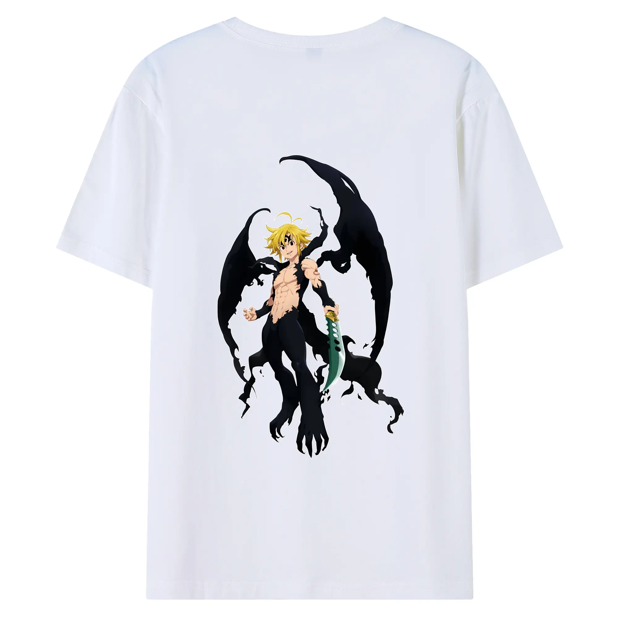 七つの大罪 グッズ メリオダス - 綿100％ 半袖Tシャツ ・ バックプリント ・ 快適 通気性 ・ 日常使い 散歩 スポーツ用