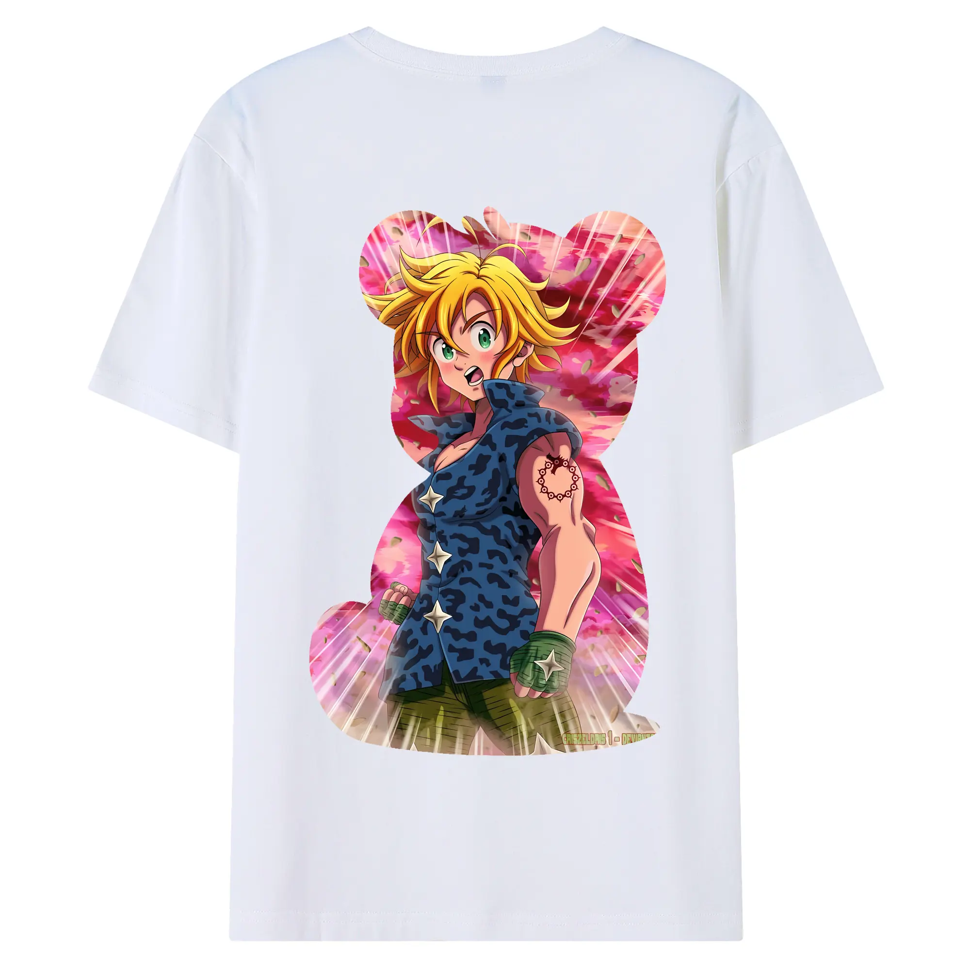 七つの大罪 グッズ メリオダス - 綿100％ 半袖Tシャツ ・ バックプリント ・ 快適 通気性 ・ 日常使い 散歩 スポーツ用