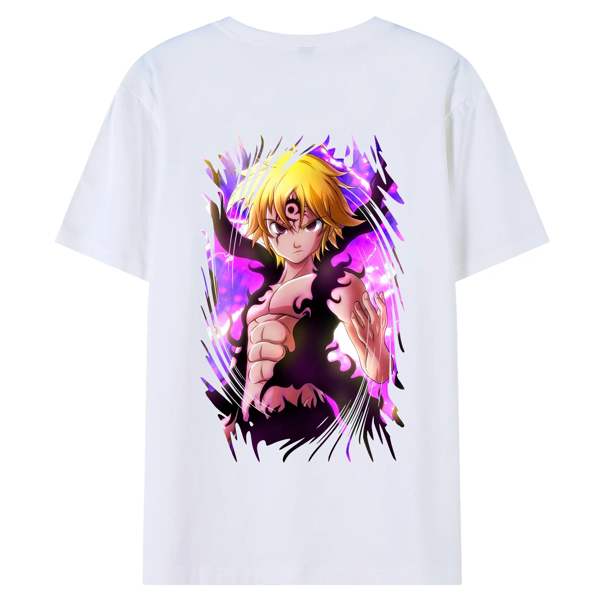 七つの大罪 グッズ メリオダス - 綿100％ 半袖Tシャツ ・ バックプリント ・ 快適 通気性 ・ 日常使い 散歩 スポーツ用