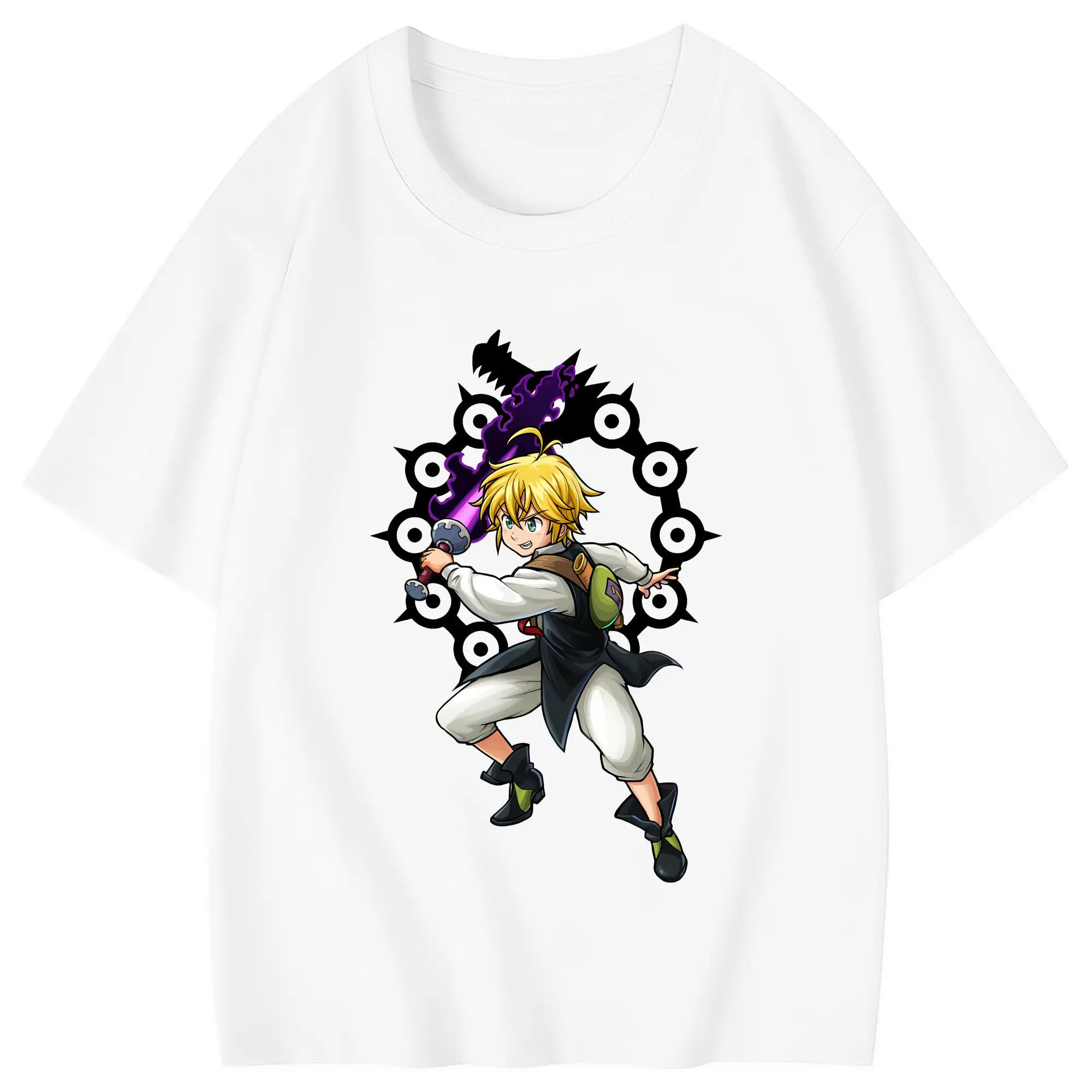 七つの大罪 グッズ メリオダス - 綿100％ キッズTシャツ ・ フロントプリント ・ 快適 通気性 ・ スポーツ カジュアル 散歩用