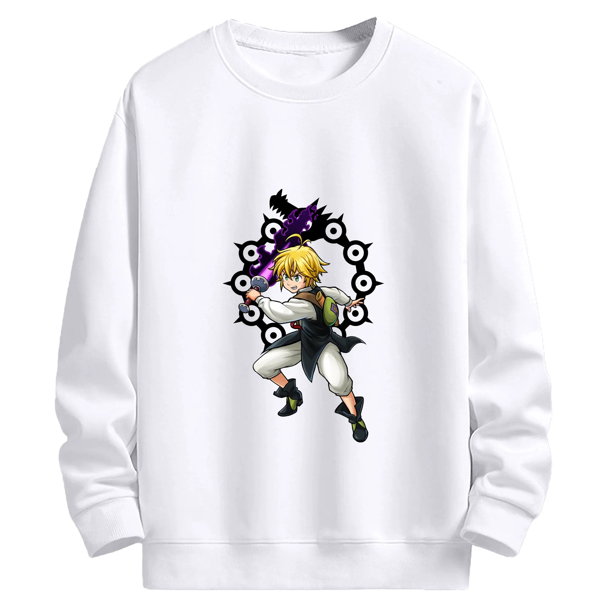 七つの大罪 グッズ メリオダス - 高品質 クルーネック スウェット ・ コットン59％ ポリエステル41％ ・ ユニセックス 長袖 トレーナー ・ カジュアル デイリー スポーツ 散歩用