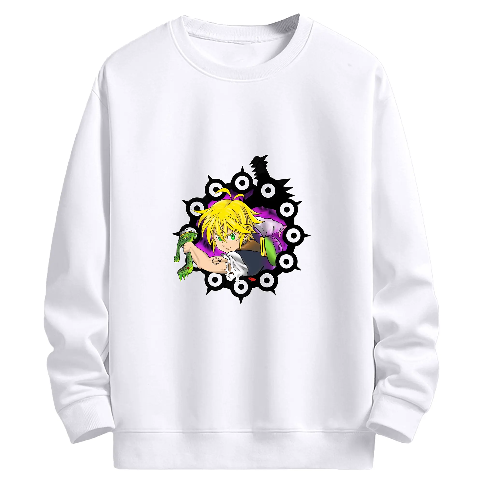 七つの大罪 グッズ メリオダス - 高品質 クルーネック スウェット ・ コットン59％ ポリエステル41％ ・ ユニセックス 長袖 トレーナー ・ カジュアル デイリー スポーツ 散歩用