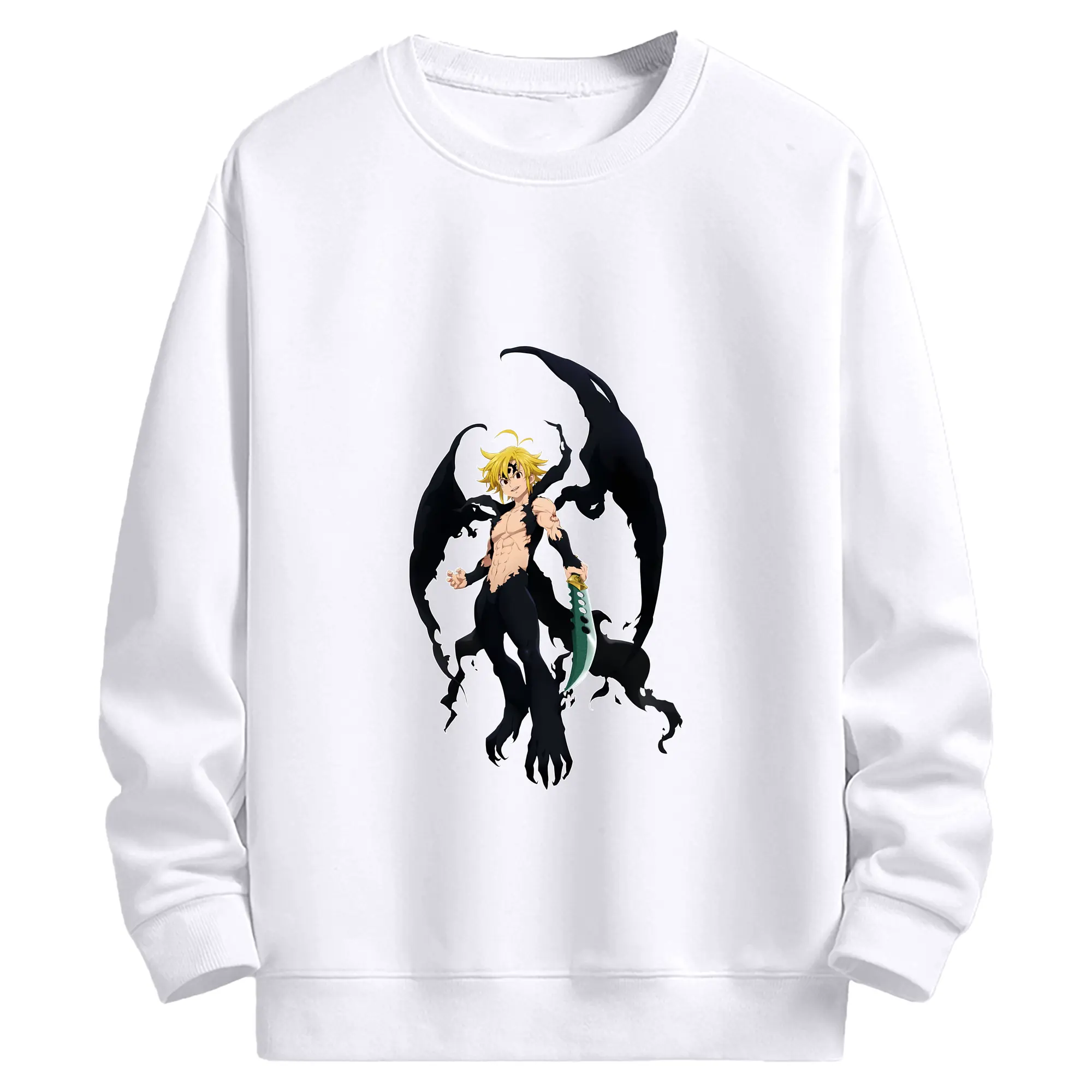 七つの大罪 グッズ メリオダス - 高品質 クルーネック スウェット ・ コットン59％ ポリエステル41％ ・ ユニセックス 長袖 トレーナー ・ カジュアル デイリー スポーツ 散歩用