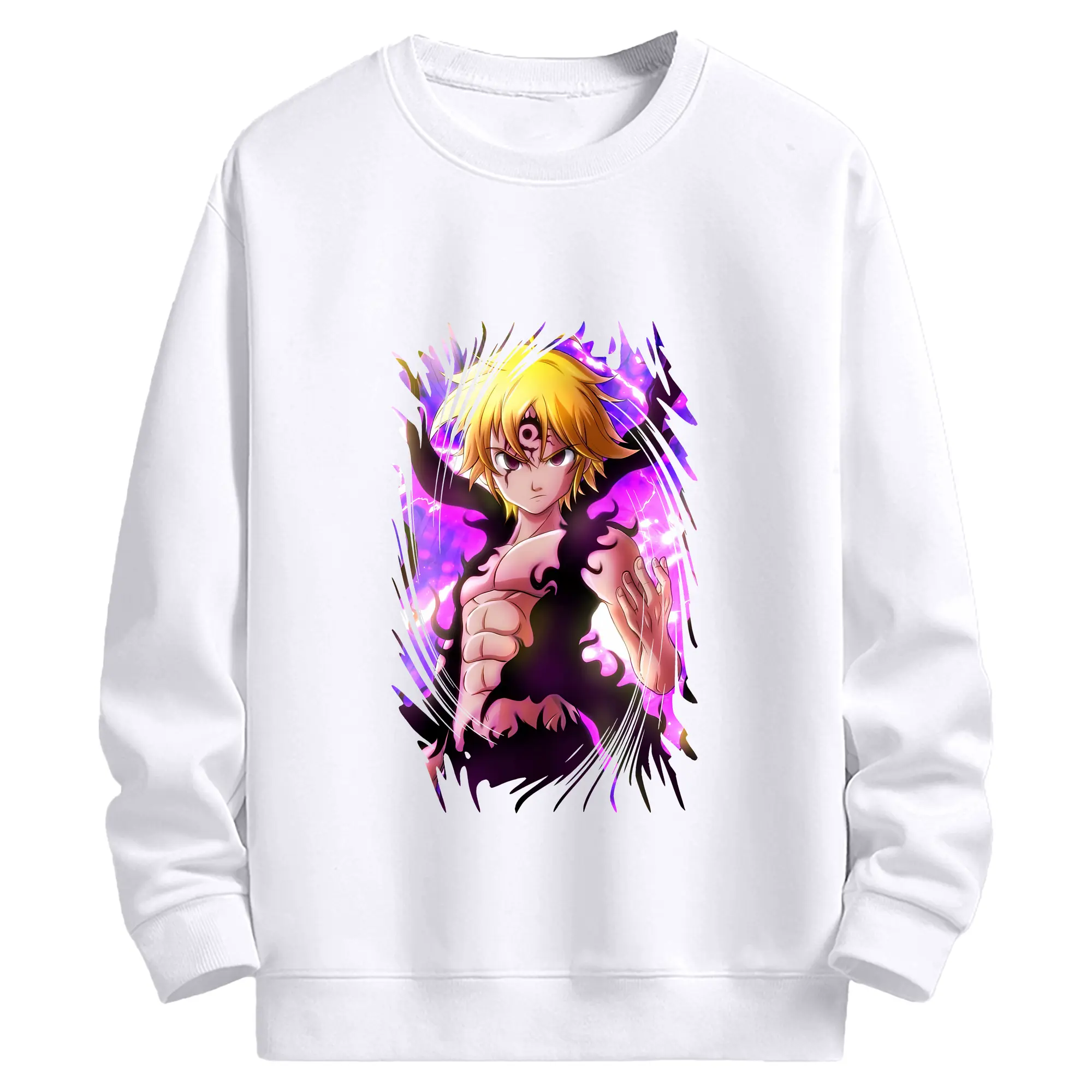 七つの大罪 グッズ メリオダス - 高品質 クルーネック スウェット ・ コットン59％ ポリエステル41％ ・ ユニセックス 長袖 トレーナー ・ カジュアル デイリー スポーツ 散歩用