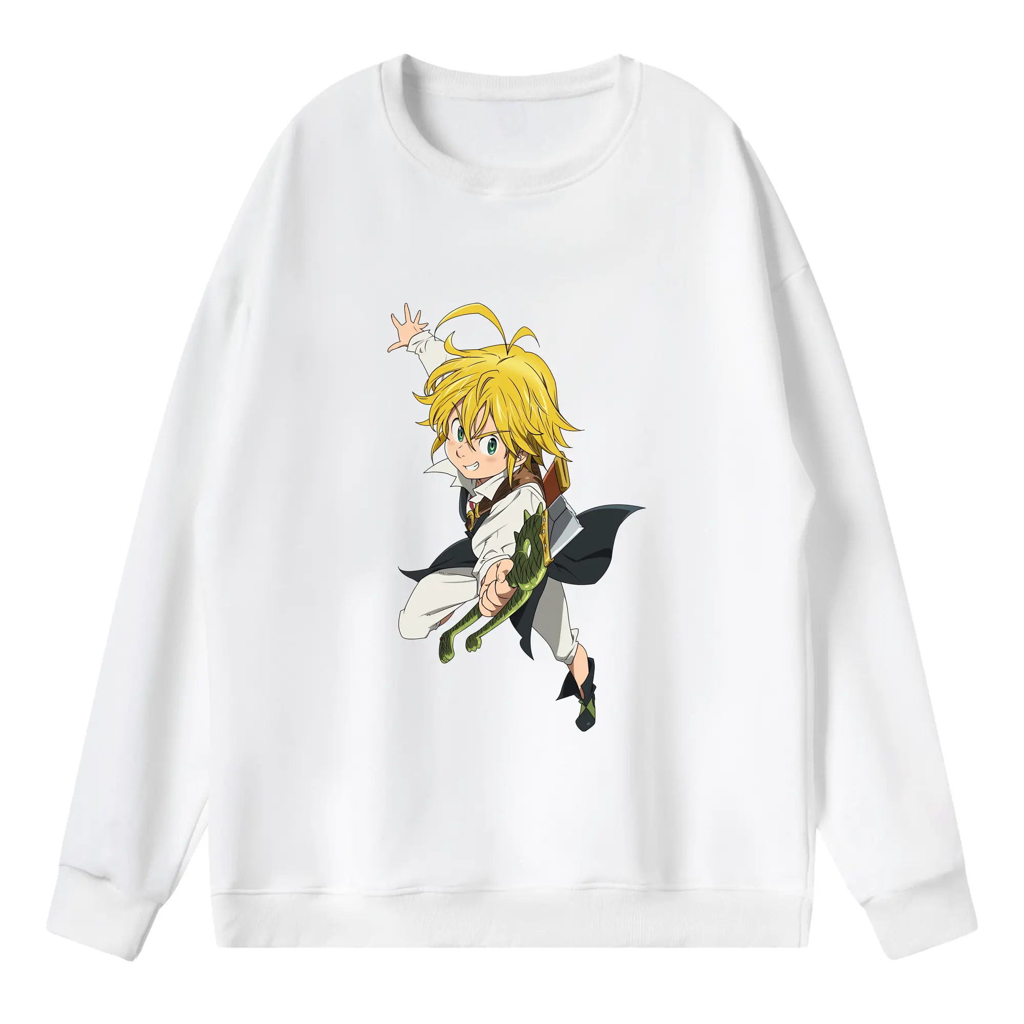 七つの大罪 グッズ メリオダス - 薄手 クルーネック スウェット 裏毛260g · ポリエステル 春秋向け カジュアル 男女兼用 · トレーナー デイリー スポーツ 散歩に最適