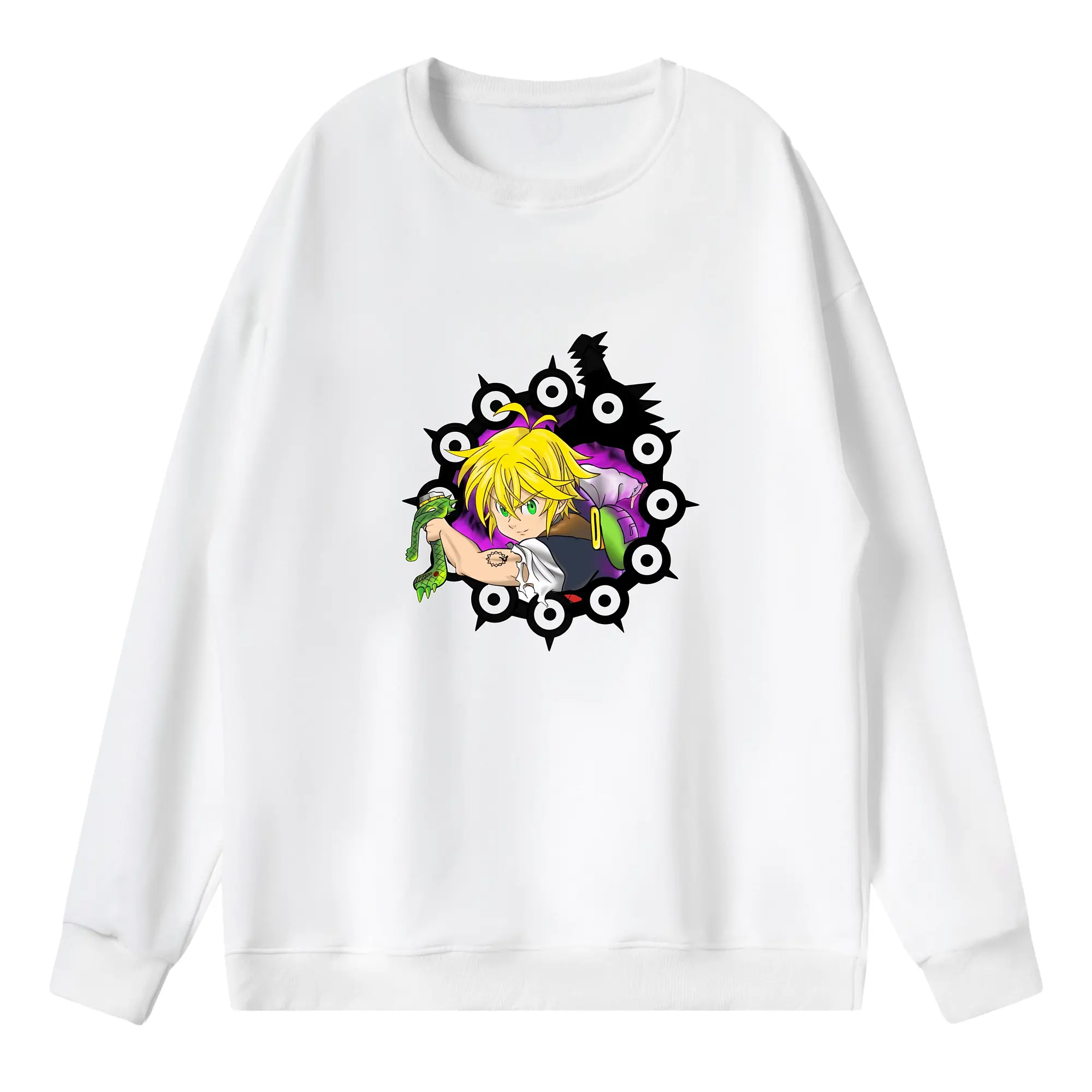 七つの大罪 グッズ メリオダス - 薄手 クルーネック スウェット 裏毛260g · ポリエステル 春秋向け カジュアル 男女兼用 · トレーナー デイリー スポーツ 散歩に最適