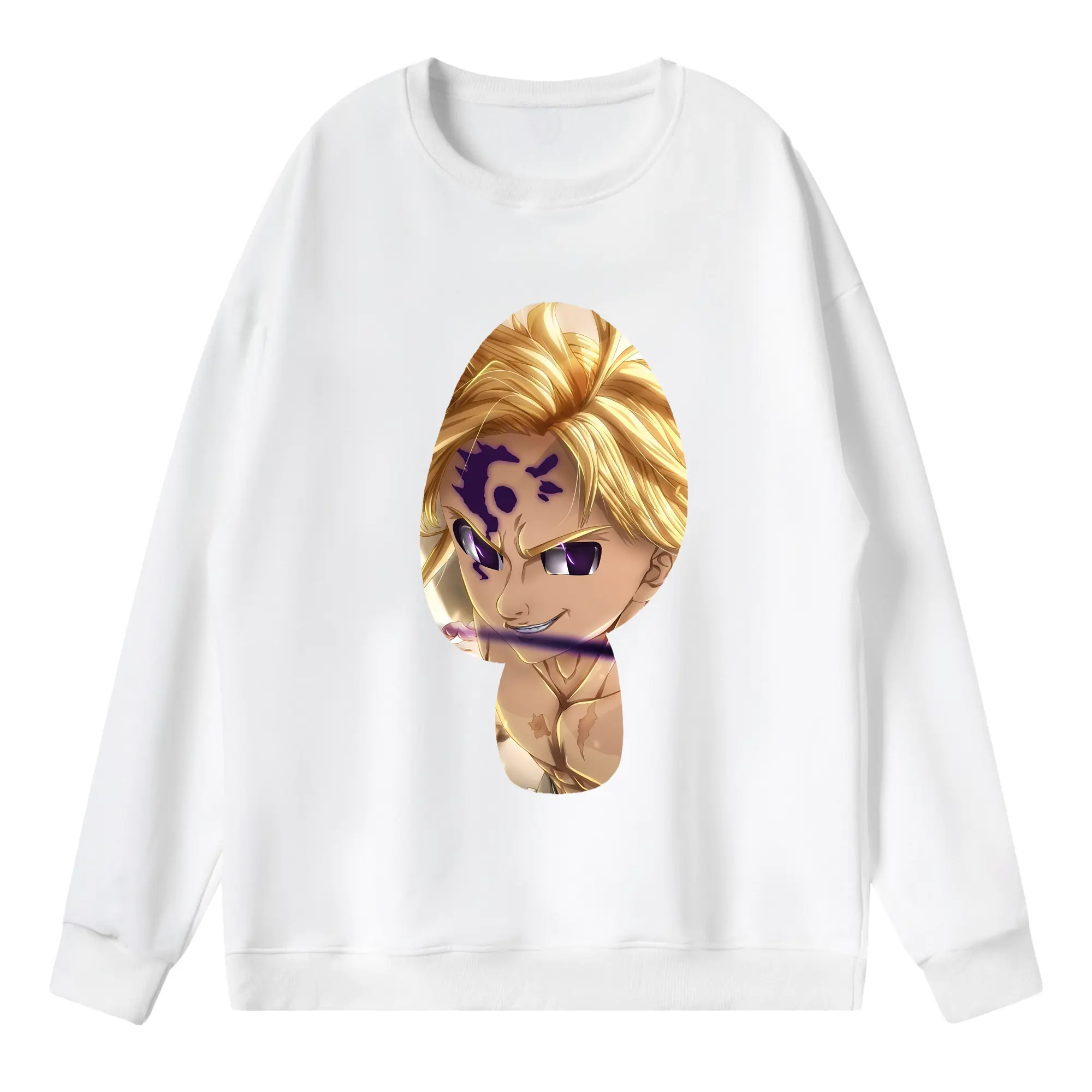 七つの大罪 グッズ メリオダス - 薄手 クルーネック スウェット 裏毛260g · ポリエステル 春秋向け カジュアル 男女兼用 · トレーナー デイリー スポーツ 散歩に最適