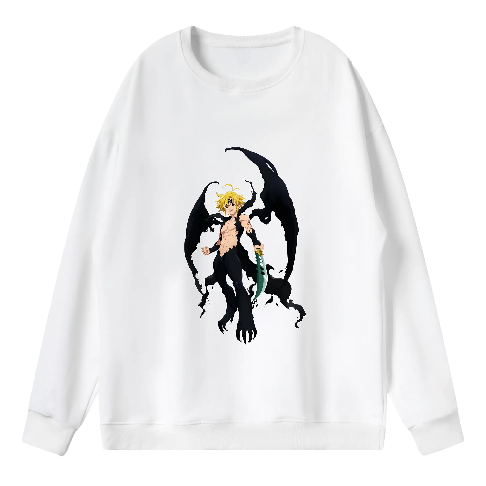 七つの大罪 グッズ メリオダス - 薄手 クルーネック スウェット 裏毛260g · ポリエステル 春秋向け カジュアル 男女兼用 · トレーナー デイリー スポーツ 散歩に最適