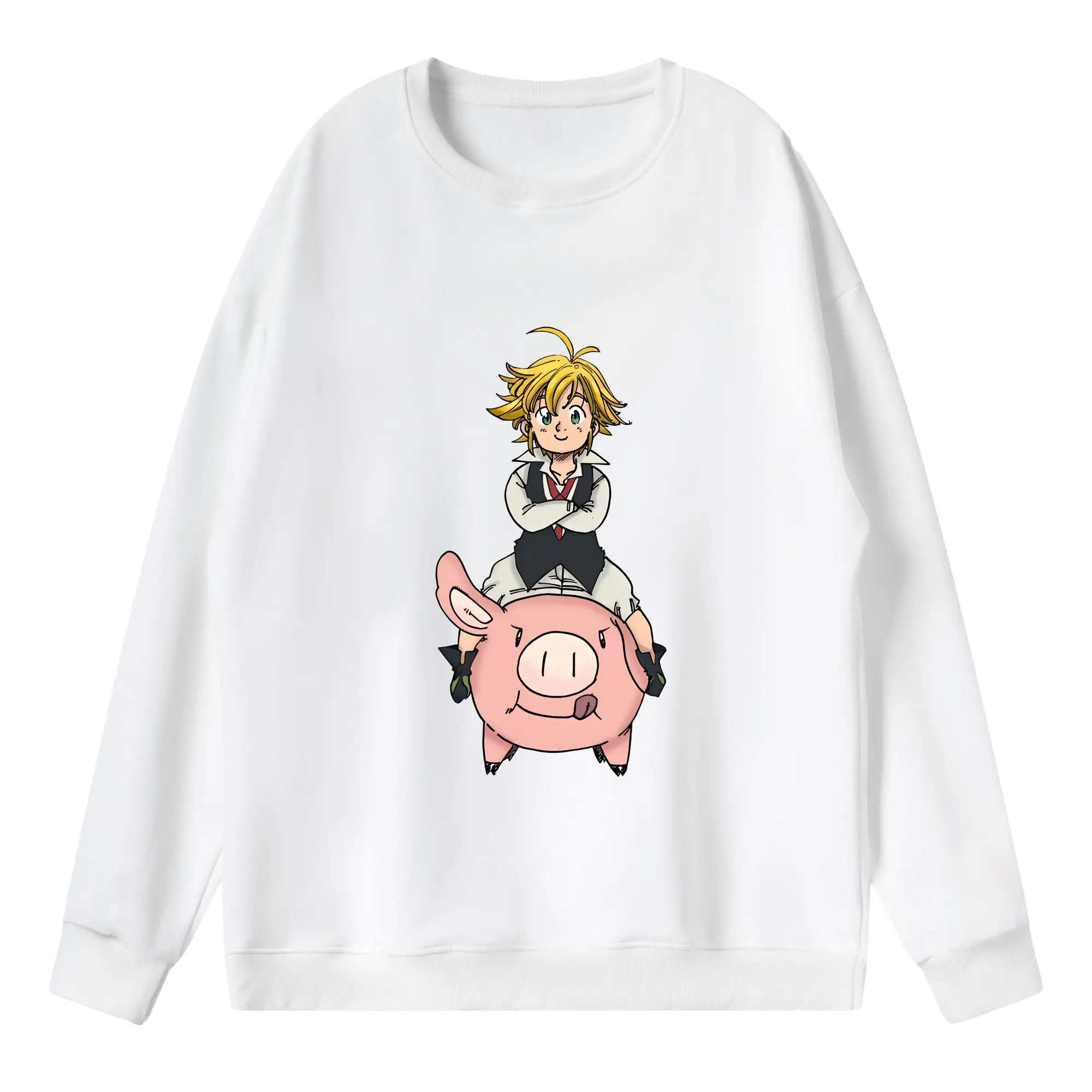 七つの大罪 グッズ メリオダス - 薄手 クルーネック スウェット 裏毛260g · ポリエステル 春秋向け カジュアル 男女兼用 · トレーナー デイリー スポーツ 散歩に最適