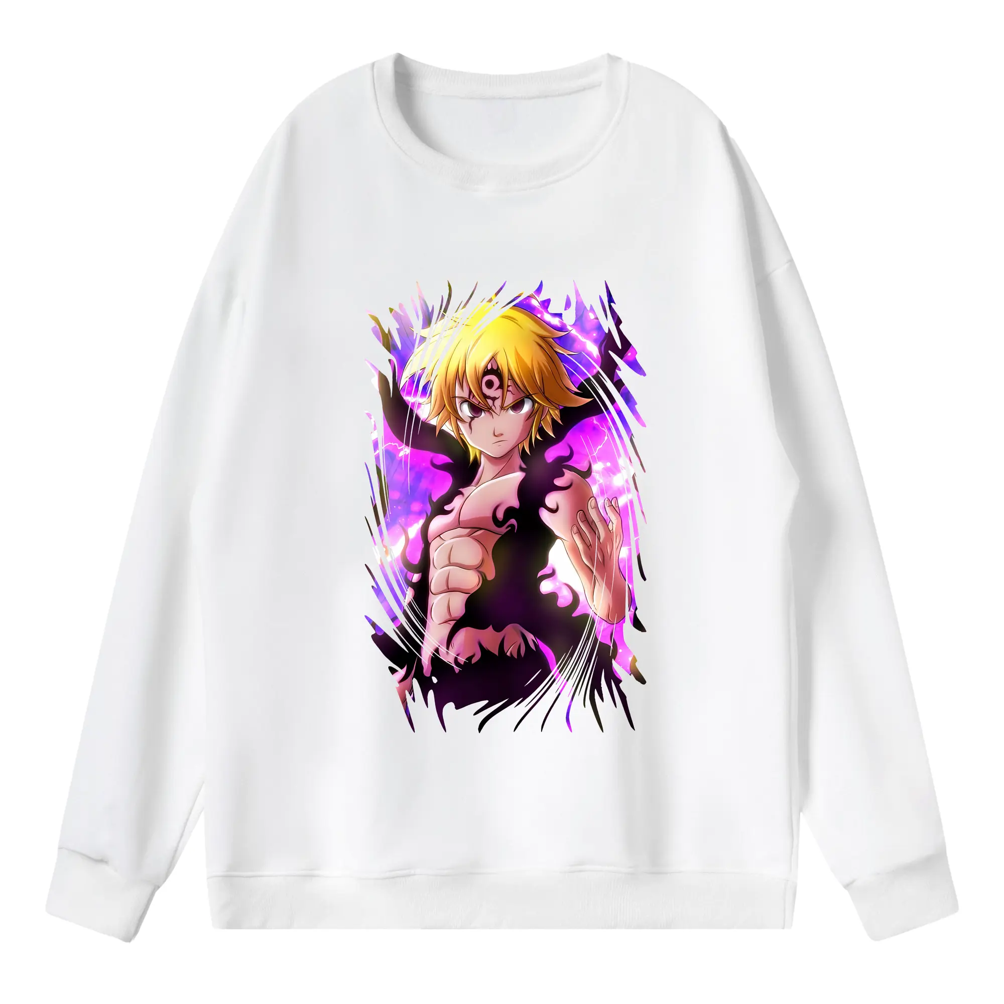 七つの大罪 グッズ メリオダス - 薄手 クルーネック スウェット 裏毛260g · ポリエステル 春秋向け カジュアル 男女兼用 · トレーナー デイリー スポーツ 散歩に最適