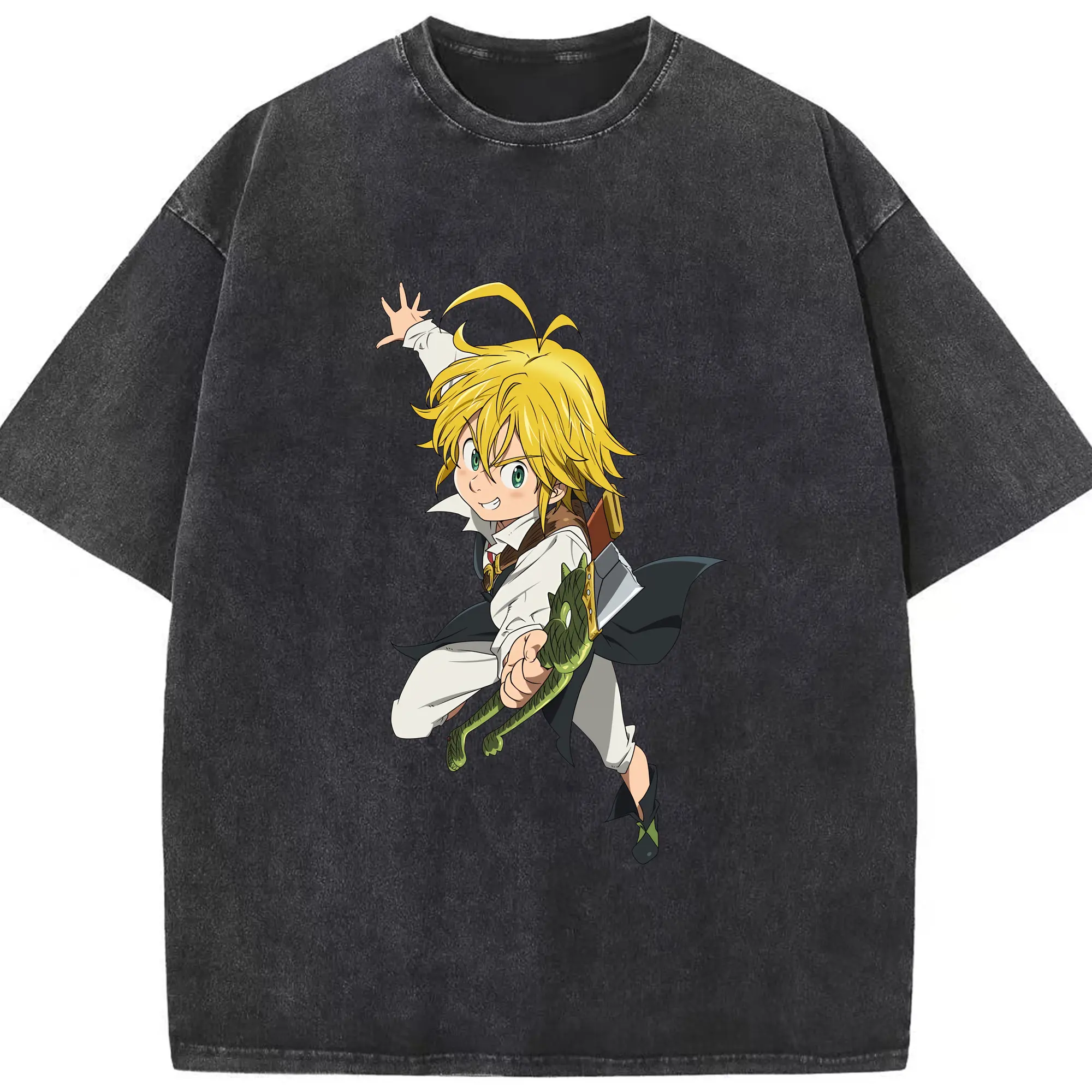 七つの大罪 グッズ メリオダス - 綿100％ ヴィンテージ風 半袖Tシャツ ・ フロントプリント ・ 柔らか肌触り ・ 通気性 快適 ・ スポーツ カジュアル 外出用
