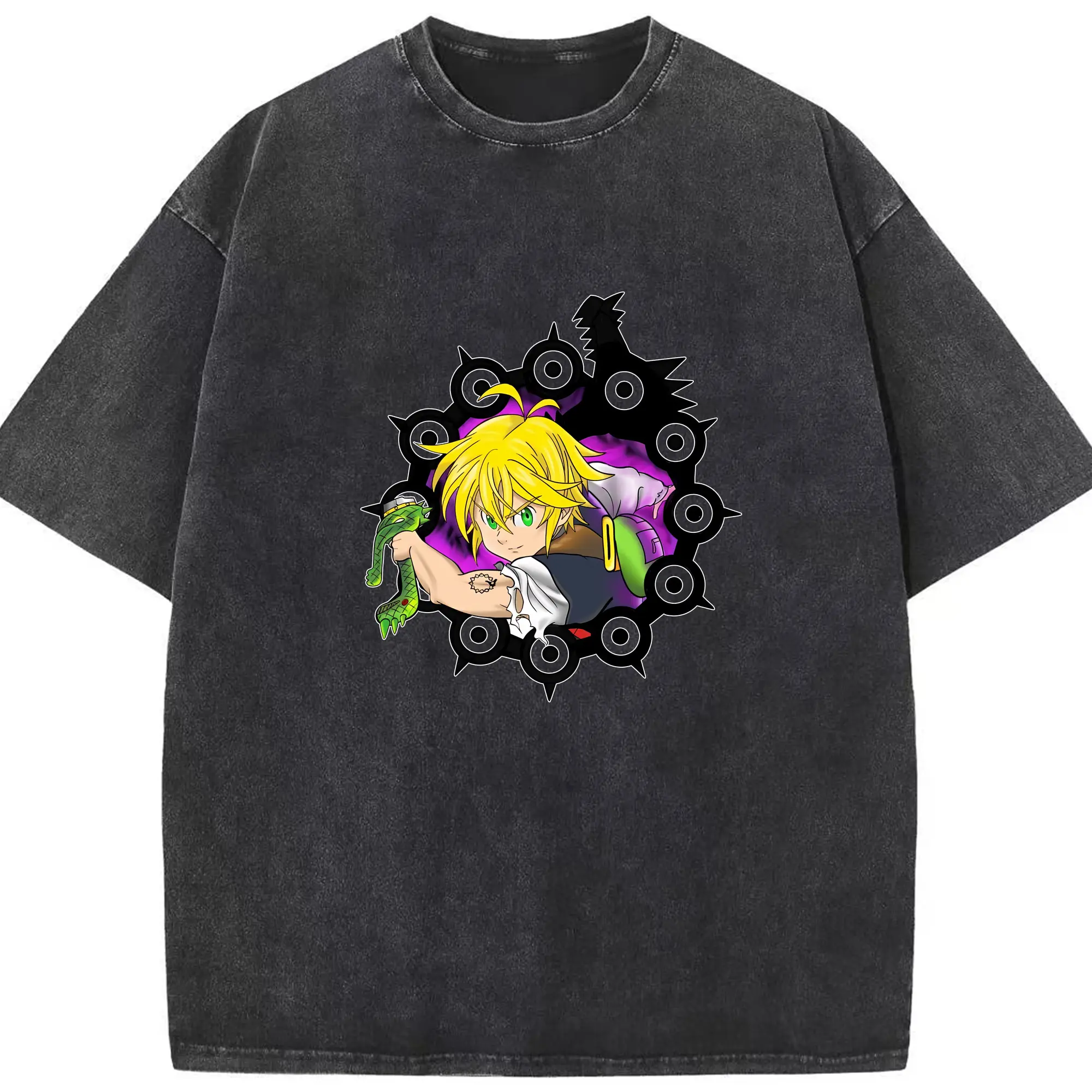 七つの大罪 グッズ メリオダス - 綿100％ ヴィンテージ風 半袖Tシャツ ・ フロントプリント ・ 柔らか肌触り ・ 通気性 快適 ・ スポーツ カジュアル 外出用