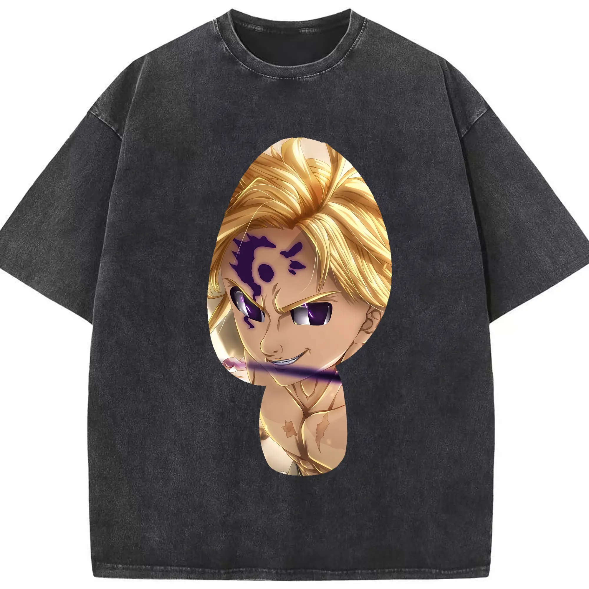 七つの大罪 グッズ メリオダス - 綿100％ ヴィンテージ風 半袖Tシャツ ・ フロントプリント ・ 柔らか肌触り ・ 通気性 快適 ・ スポーツ カジュアル 外出用