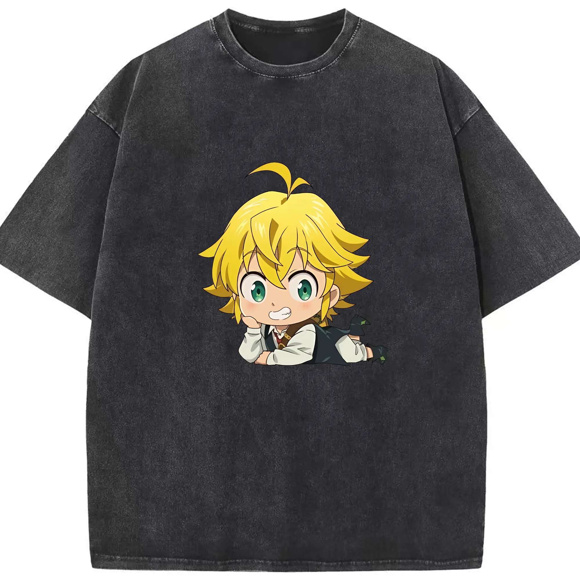 七つの大罪 グッズ メリオダス - 綿100％ ヴィンテージ風 半袖Tシャツ ・ フロントプリント ・ 柔らか肌触り ・ 通気性 快適 ・ スポーツ カジュアル 外出用
