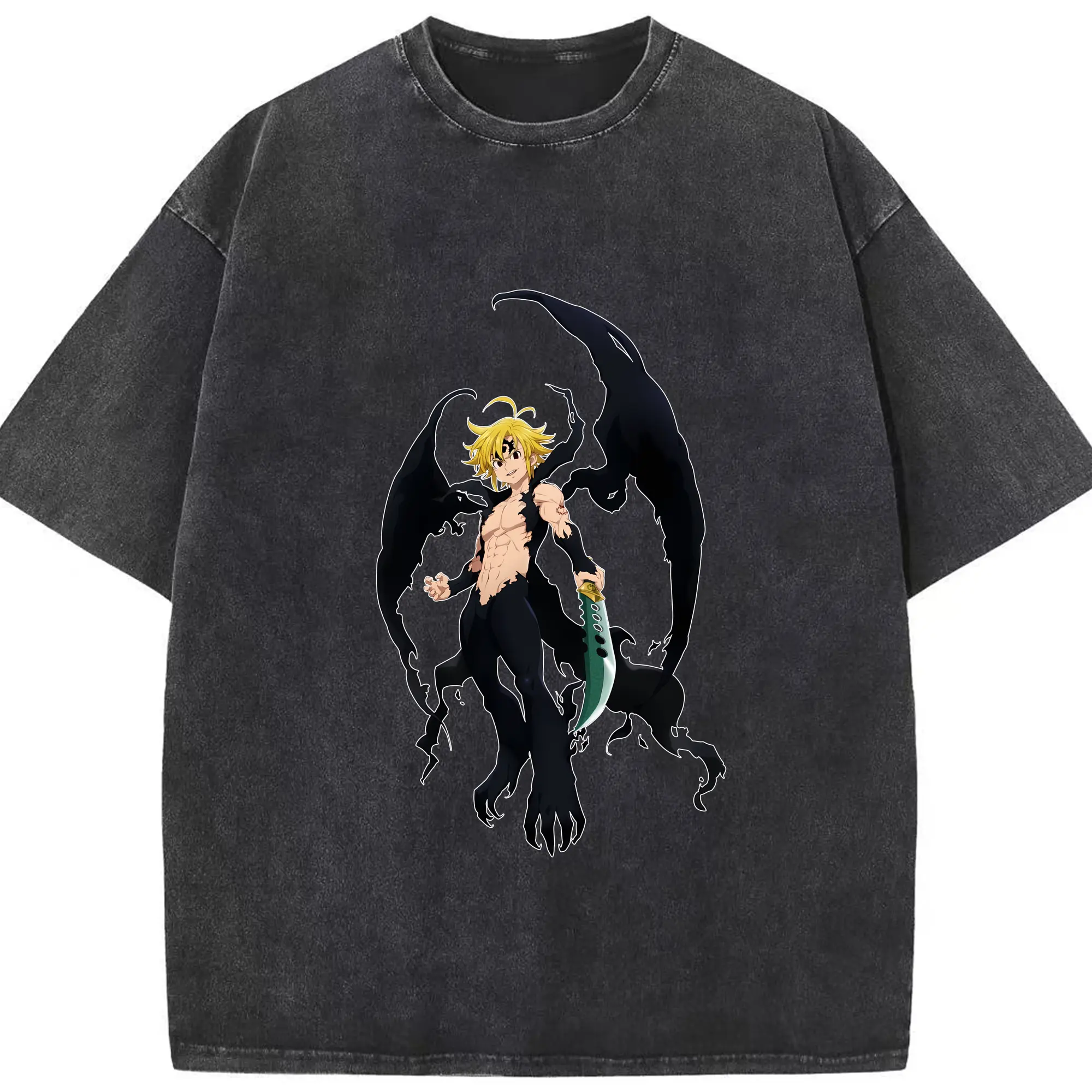 七つの大罪 グッズ メリオダス - 綿100％ ヴィンテージ風 半袖Tシャツ ・ フロントプリント ・ 柔らか肌触り ・ 通気性 快適 ・ スポーツ カジュアル 外出用