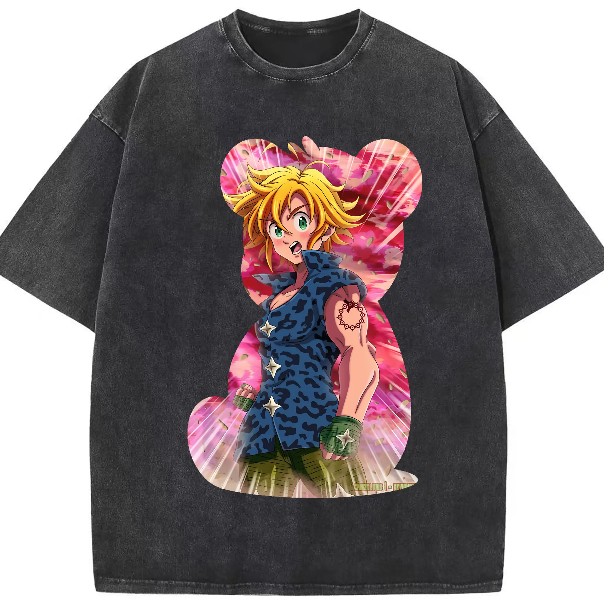 七つの大罪 グッズ メリオダス - 綿100％ ヴィンテージ風 半袖Tシャツ ・ フロントプリント ・ 柔らか肌触り ・ 通気性 快適 ・ スポーツ カジュアル 外出用