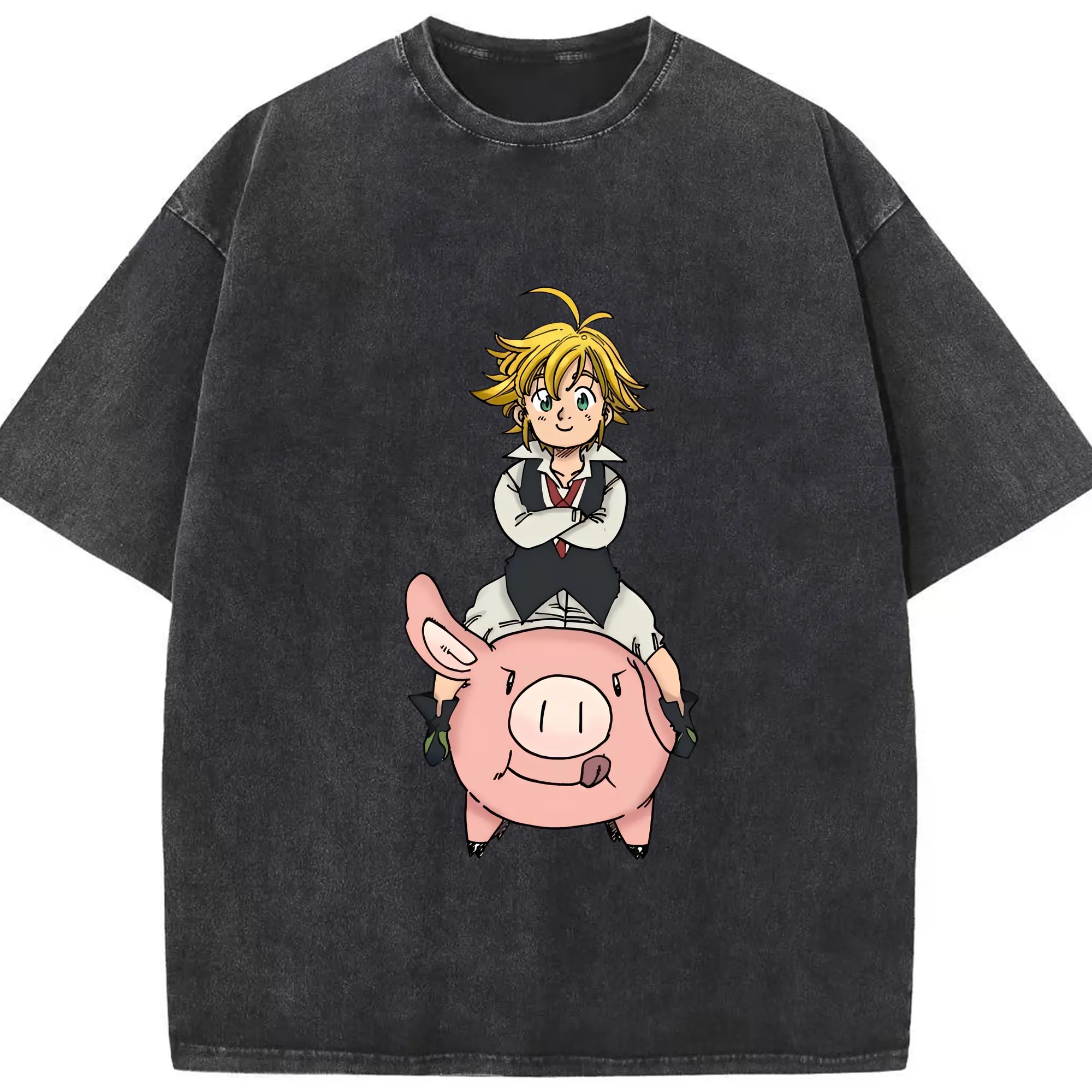 七つの大罪 グッズ メリオダス - 綿100％ ヴィンテージ風 半袖Tシャツ ・ フロントプリント ・ 柔らか肌触り ・ 通気性 快適 ・ スポーツ カジュアル 外出用