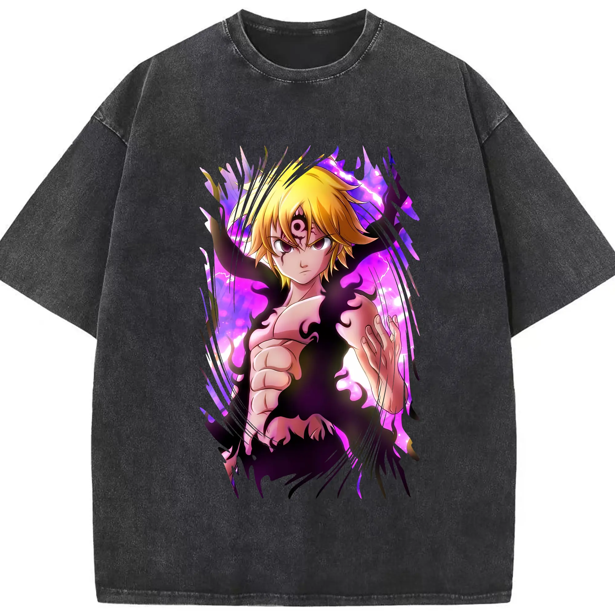 七つの大罪 グッズ メリオダス - 綿100％ ヴィンテージ風 半袖Tシャツ ・ フロントプリント ・ 柔らか肌触り ・ 通気性 快適 ・ スポーツ カジュアル 外出用