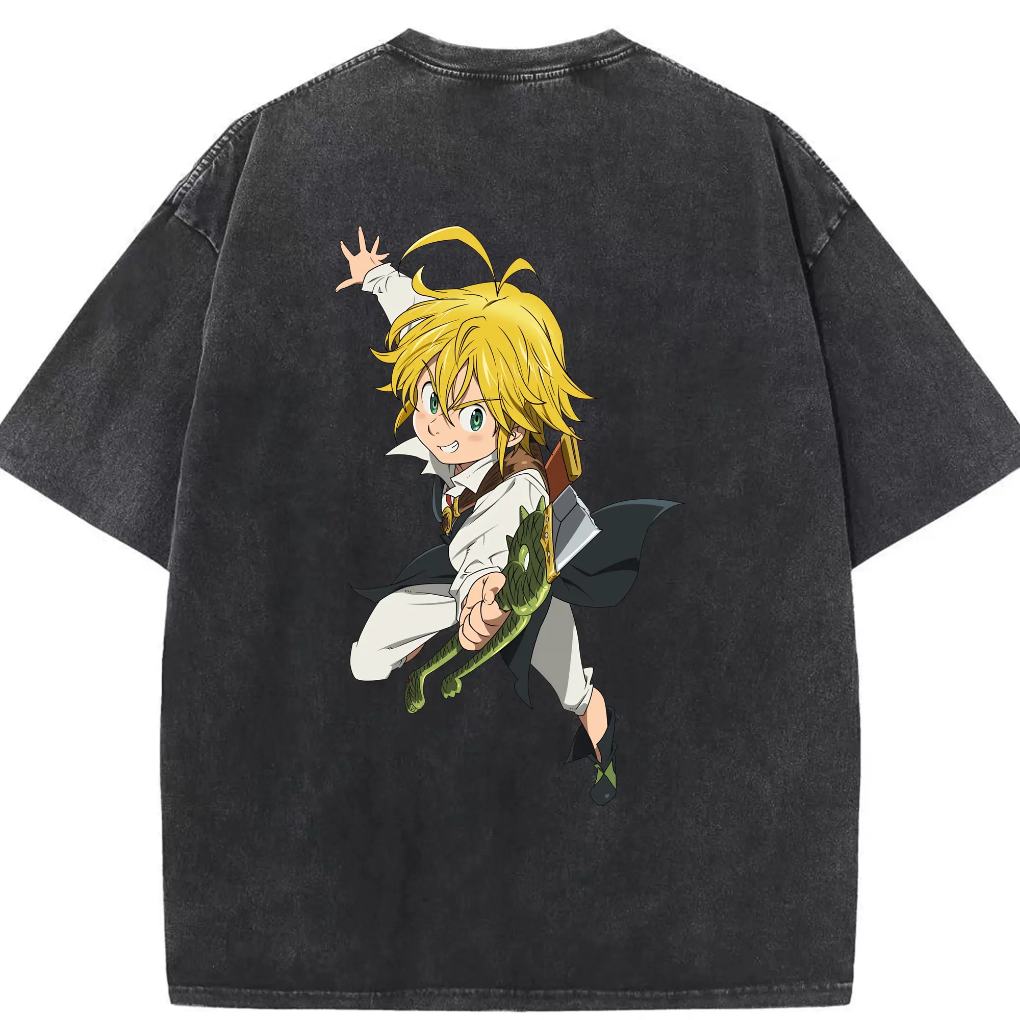 七つの大罪 グッズ メリオダス - 綿100％ ヴィンテージ風 半袖Tシャツ ・ 背面プリント ・ 柔らか肌触り ・ 通気性 快適 ・ スポーツ カジュアル 外出用