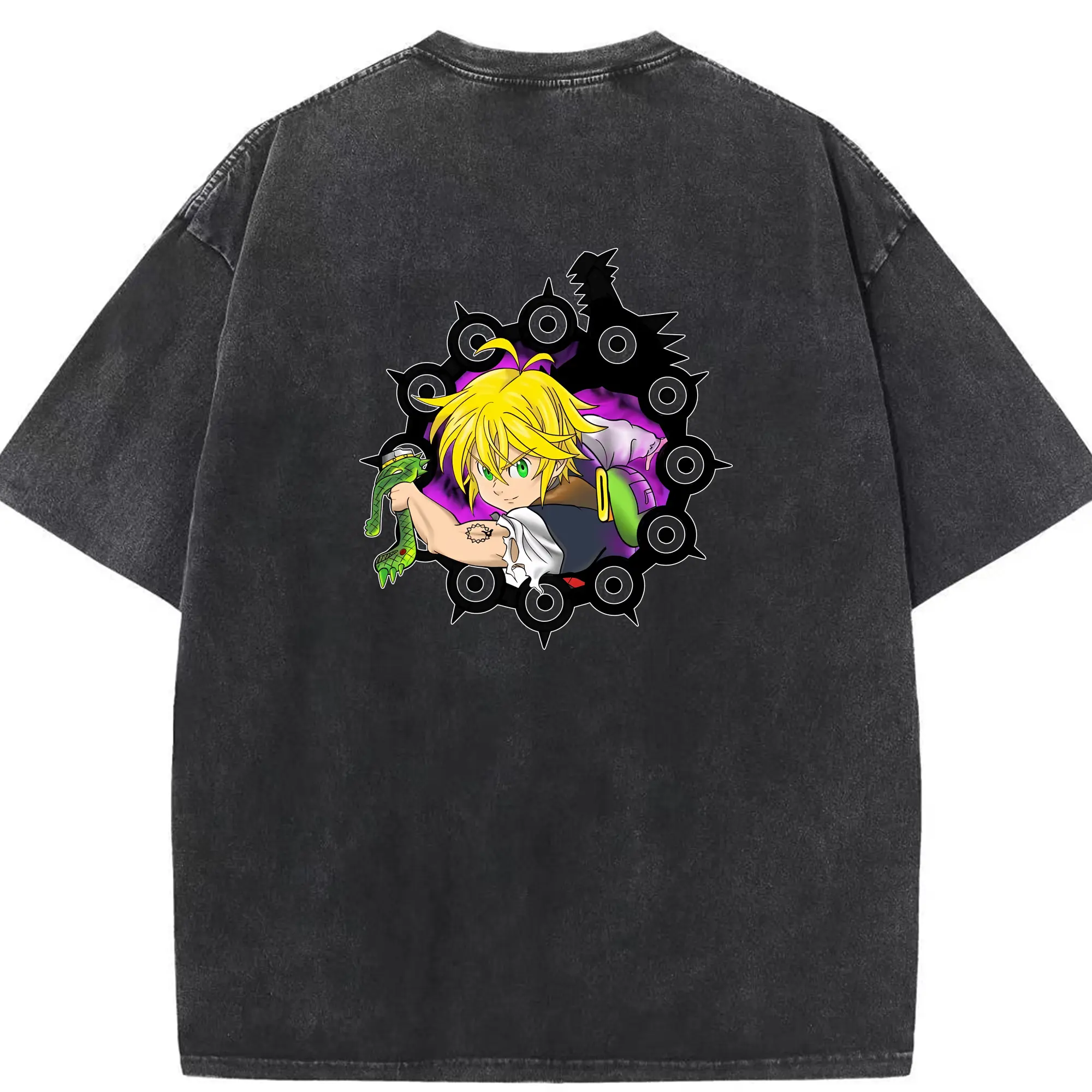 七つの大罪 グッズ メリオダス - 綿100％ ヴィンテージ風 半袖Tシャツ ・ 背面プリント ・ 柔らか肌触り ・ 通気性 快適 ・ スポーツ カジュアル 外出用