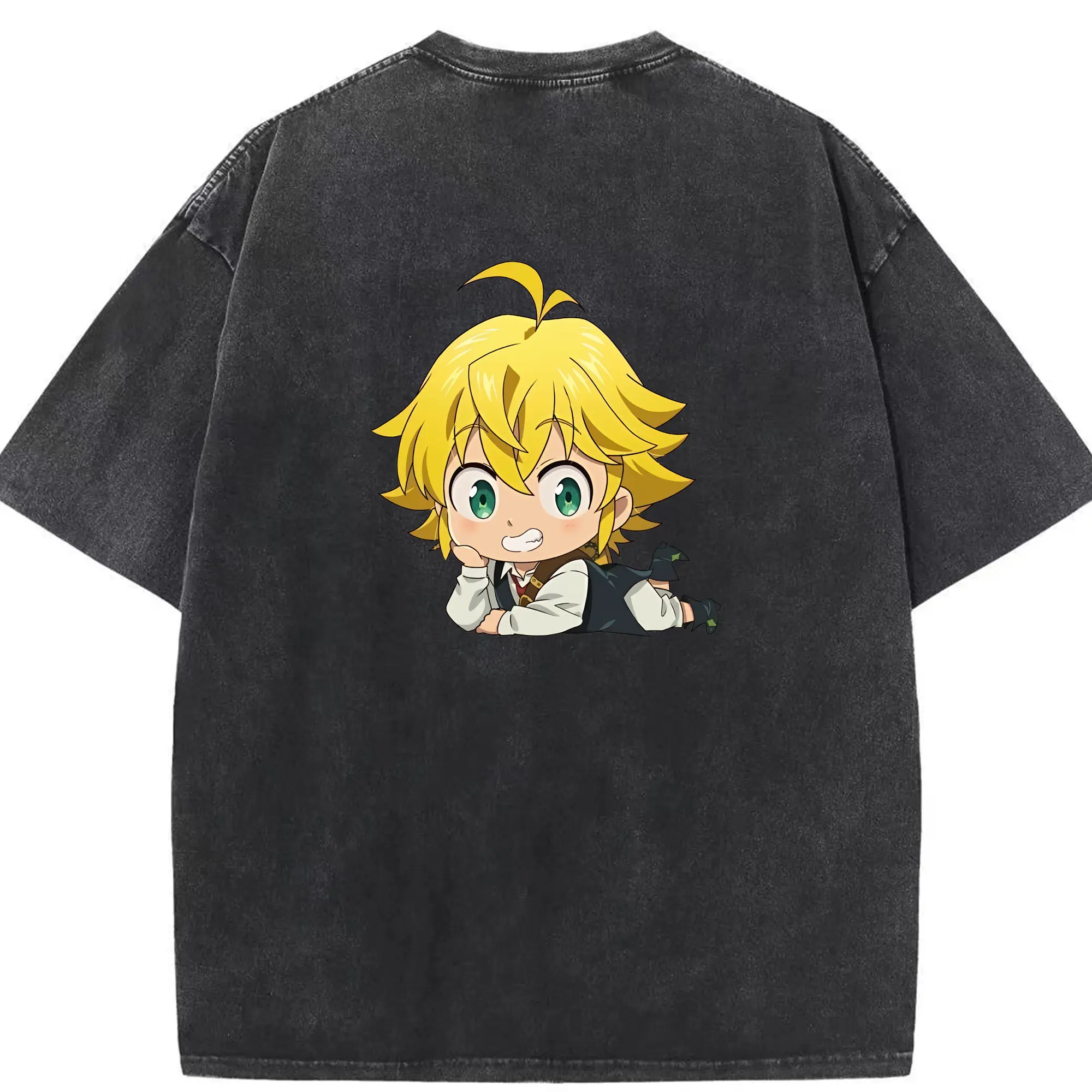 七つの大罪 グッズ メリオダス - 綿100％ ヴィンテージ風 半袖Tシャツ ・ 背面プリント ・ 柔らか肌触り ・ 通気性 快適 ・ スポーツ カジュアル 外出用