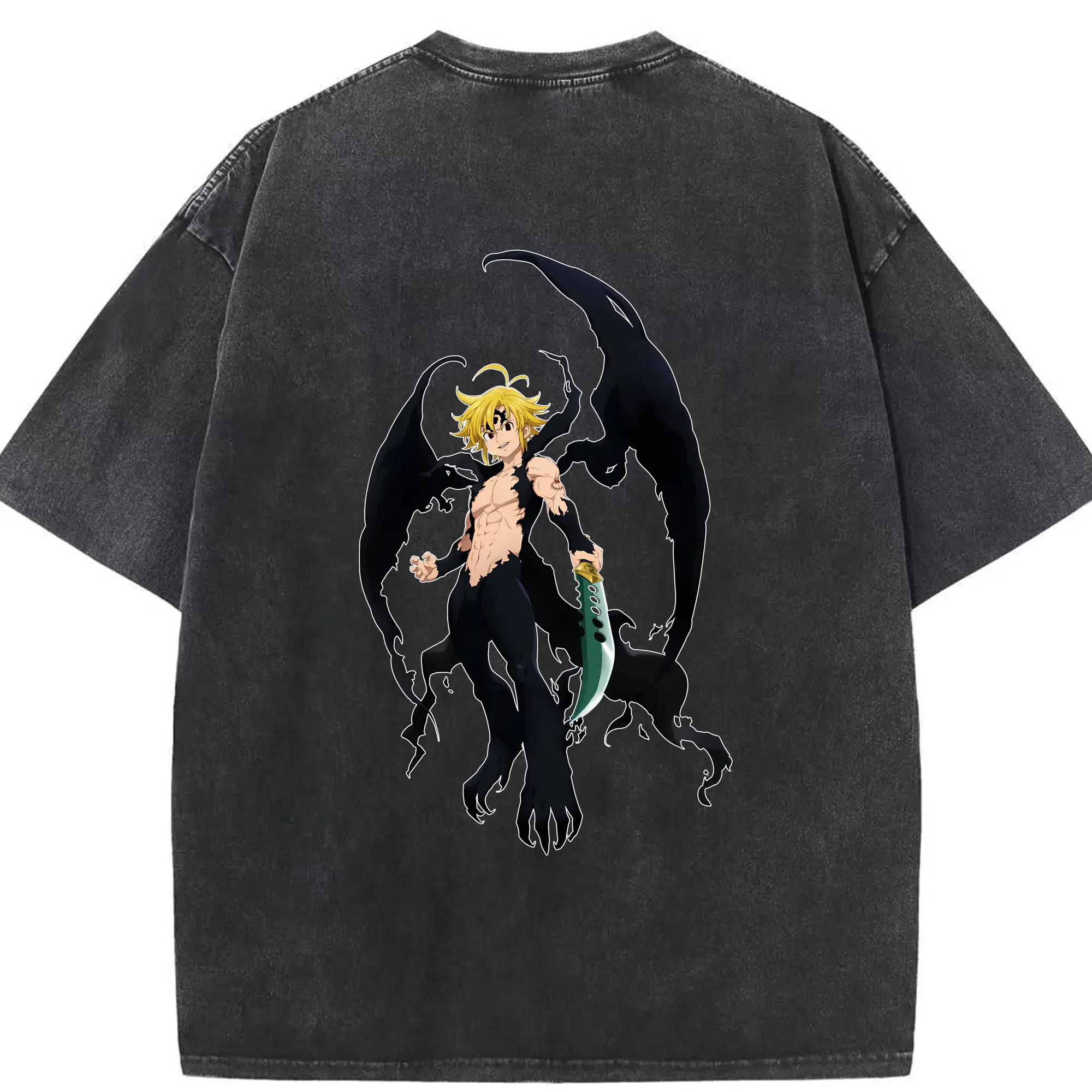 七つの大罪 グッズ メリオダス - 綿100％ ヴィンテージ風 半袖Tシャツ ・ 背面プリント ・ 柔らか肌触り ・ 通気性 快適 ・ スポーツ カジュアル 外出用
