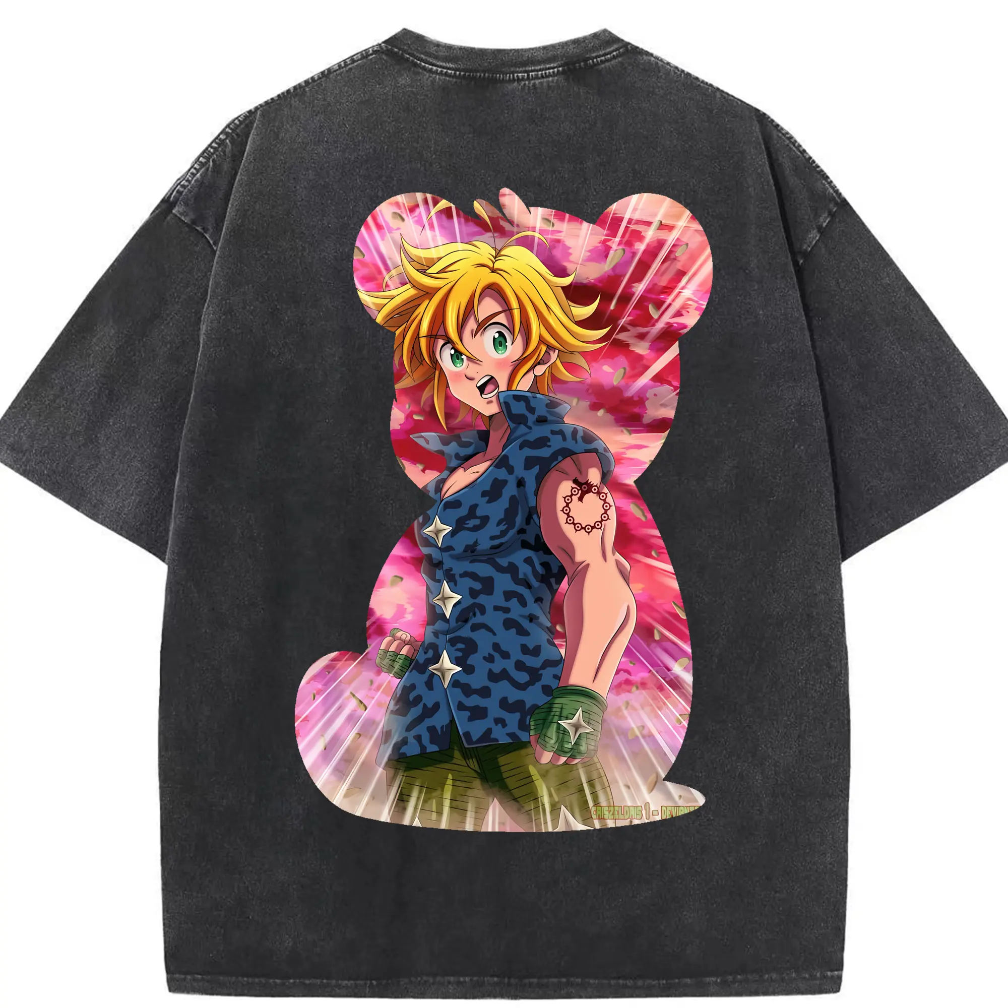 七つの大罪 グッズ メリオダス - 綿100％ ヴィンテージ風 半袖Tシャツ ・ 背面プリント ・ 柔らか肌触り ・ 通気性 快適 ・ スポーツ カジュアル 外出用