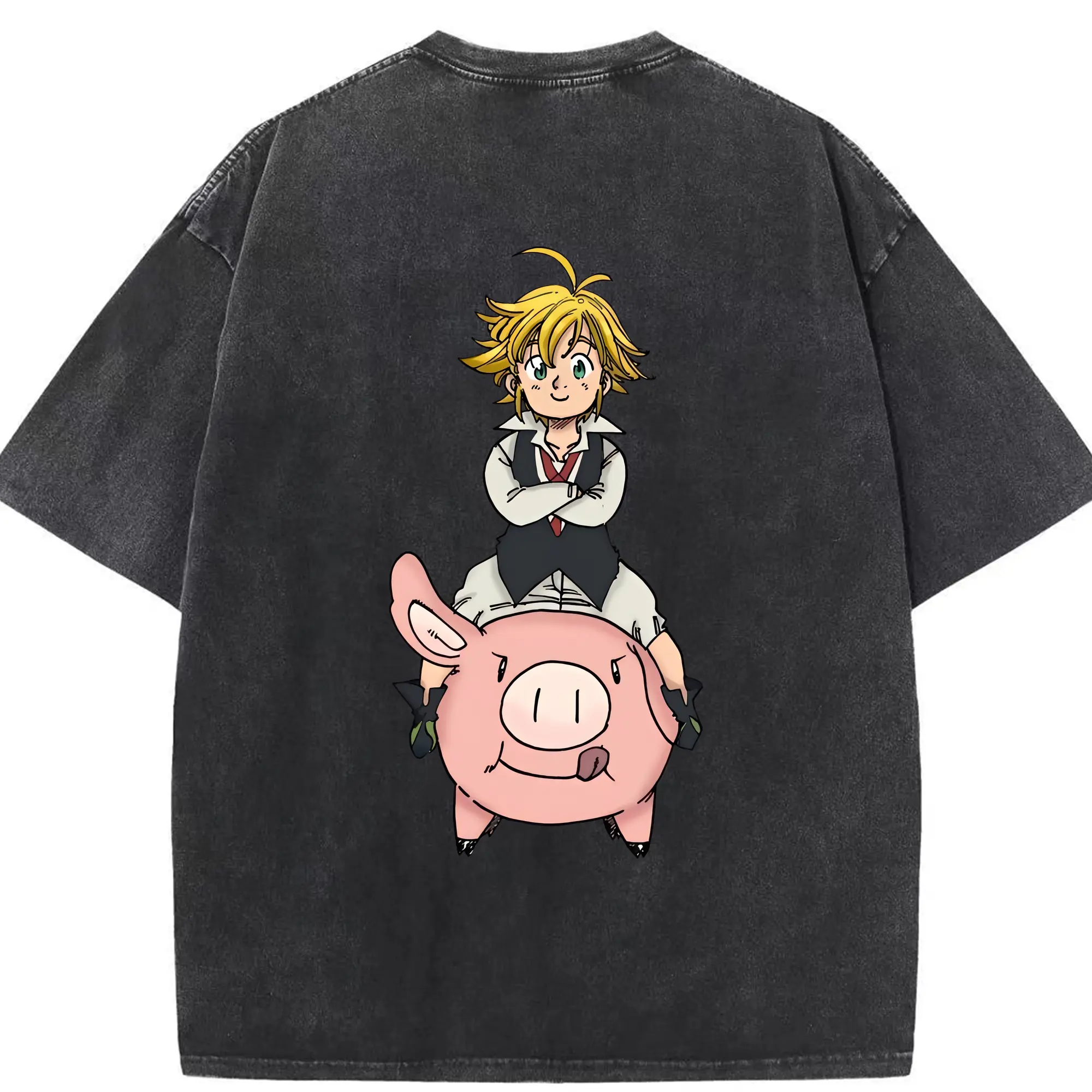 七つの大罪 グッズ メリオダス - 綿100％ ヴィンテージ風 半袖Tシャツ ・ 背面プリント ・ 柔らか肌触り ・ 通気性 快適 ・ スポーツ カジュアル 外出用