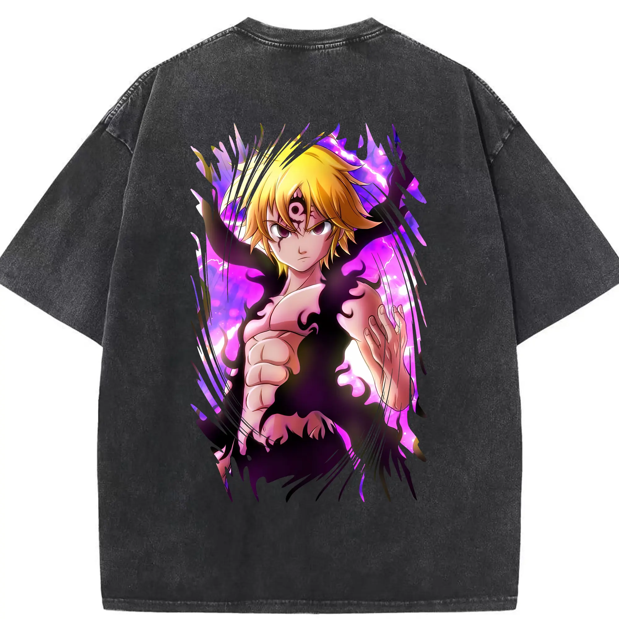 七つの大罪 グッズ メリオダス - 綿100％ ヴィンテージ風 半袖Tシャツ ・ 背面プリント ・ 柔らか肌触り ・ 通気性 快適 ・ スポーツ カジュアル 外出用