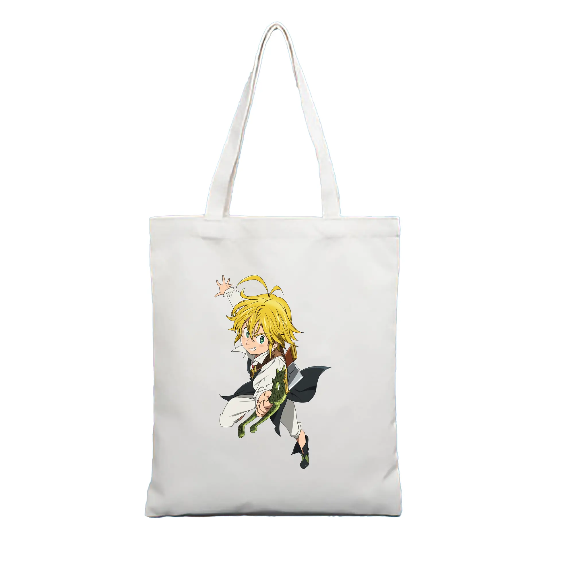 七つの大罪 グッズ メリオダス - 縦型キャンバス手提げバッグ（トートバッグ） ・ キャンバス素材 ・ ショッピング用 ・ 軽量 丈夫 お手入れ簡単