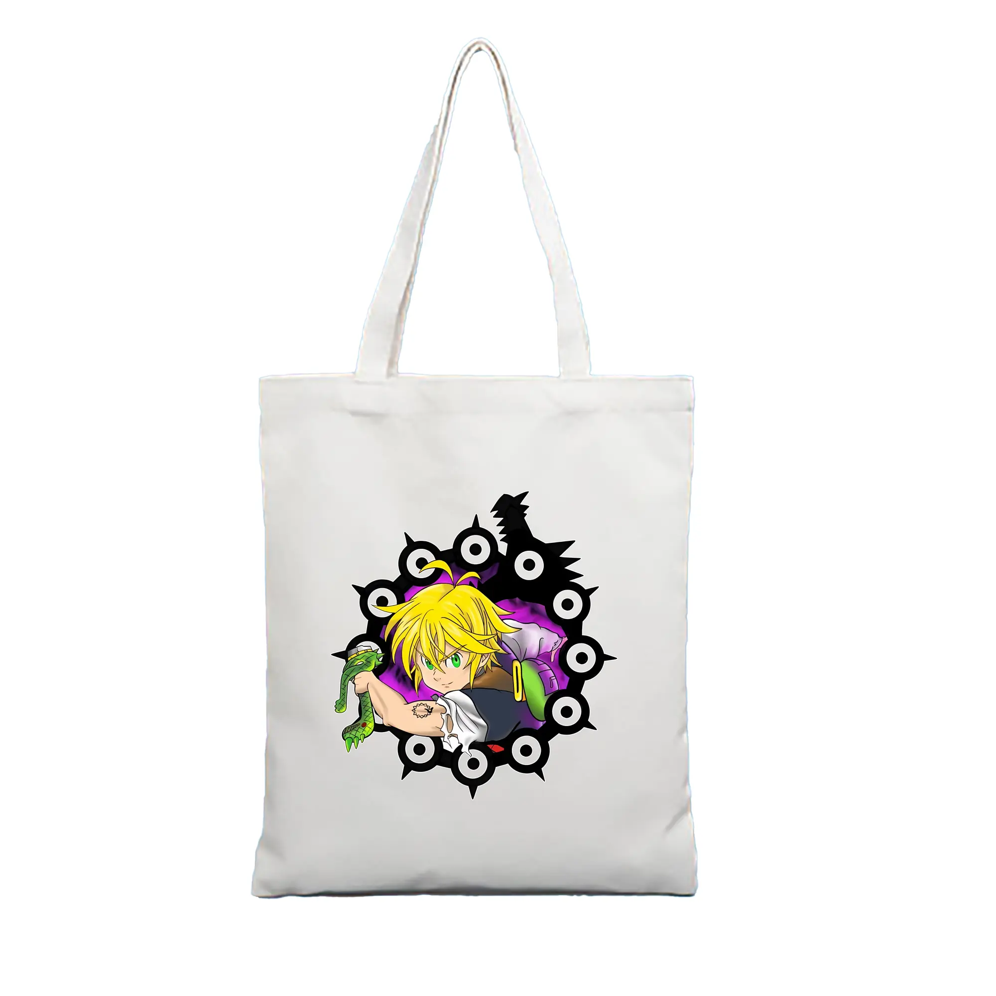 七つの大罪 グッズ メリオダス - 縦型キャンバス手提げバッグ（トートバッグ） ・ キャンバス素材 ・ ショッピング用 ・ 軽量 丈夫 お手入れ簡単