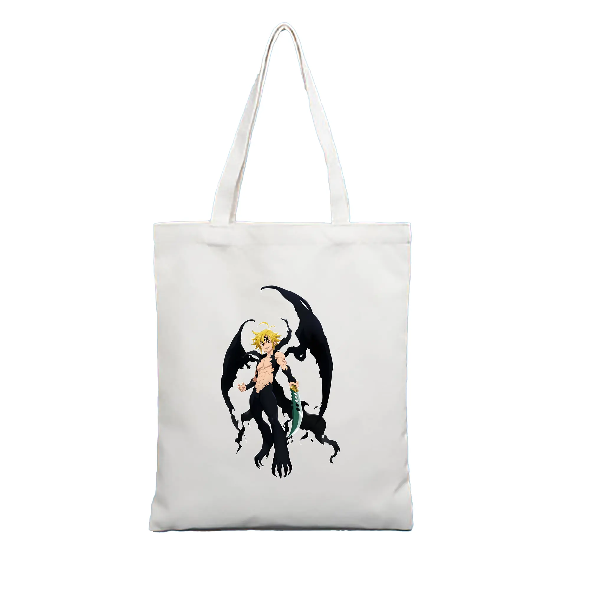 七つの大罪 グッズ メリオダス - 縦型キャンバス手提げバッグ（トートバッグ） ・ キャンバス素材 ・ ショッピング用 ・ 軽量 丈夫 お手入れ簡単