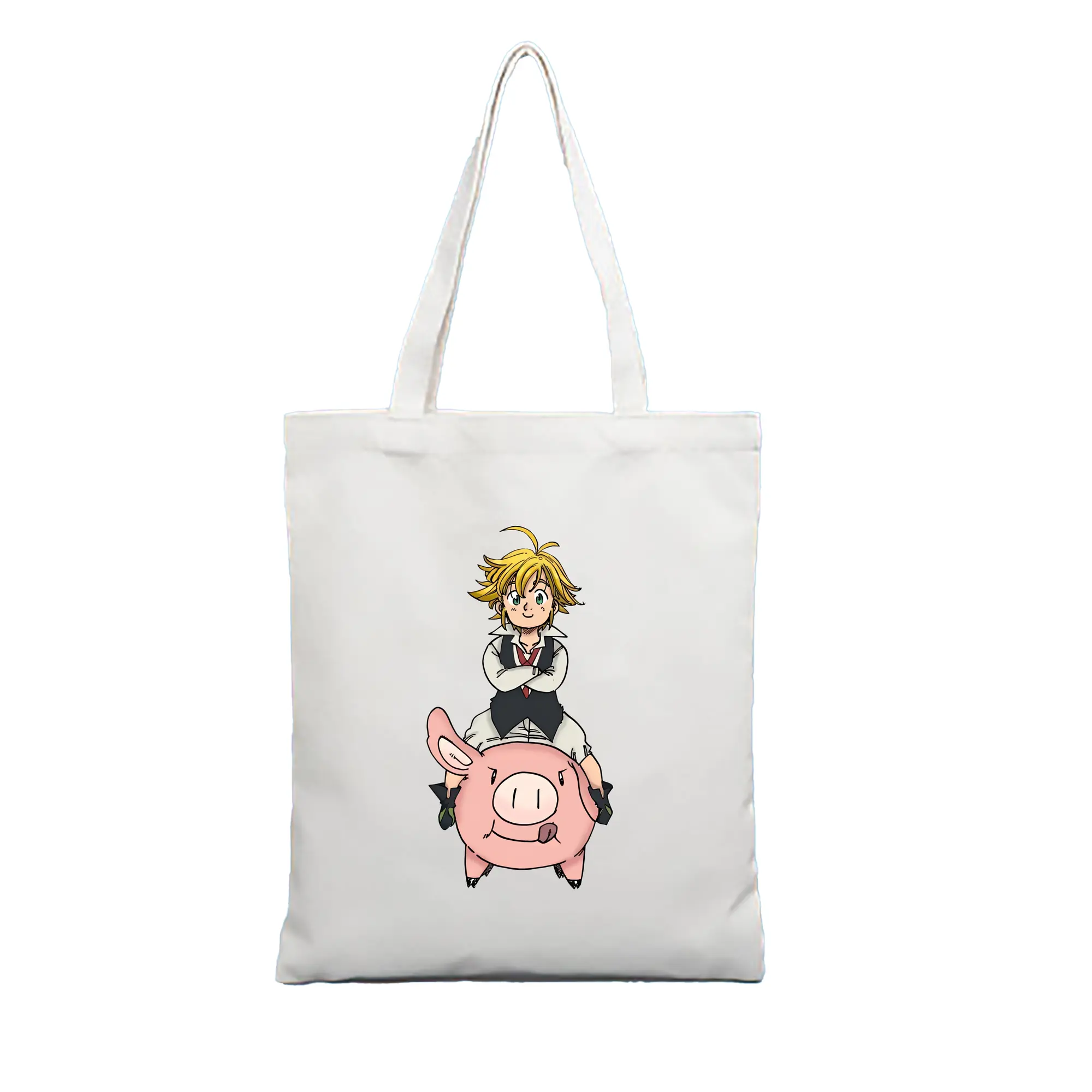 七つの大罪 グッズ メリオダス - 縦型キャンバス手提げバッグ（トートバッグ） ・ キャンバス素材 ・ ショッピング用 ・ 軽量 丈夫 お手入れ簡単