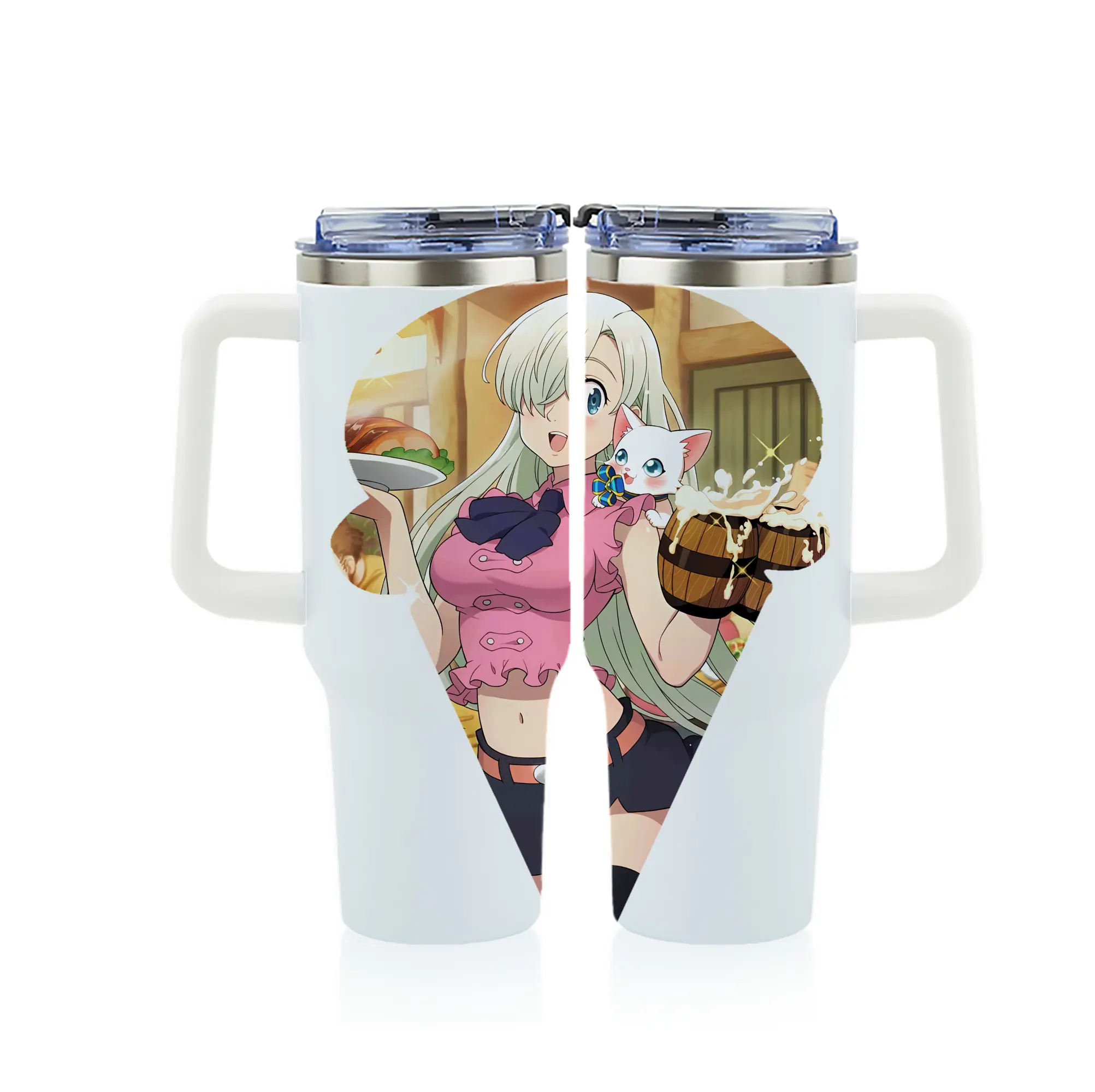 七つの大罪 グッズ エリザベス - 1200mL フルプリント車用タンブラー ・ 304ステンレス 内側 ・ 201ステンレス 外側 ・ 保温 保冷 ・ 通勤 ドライブ アウトドア用