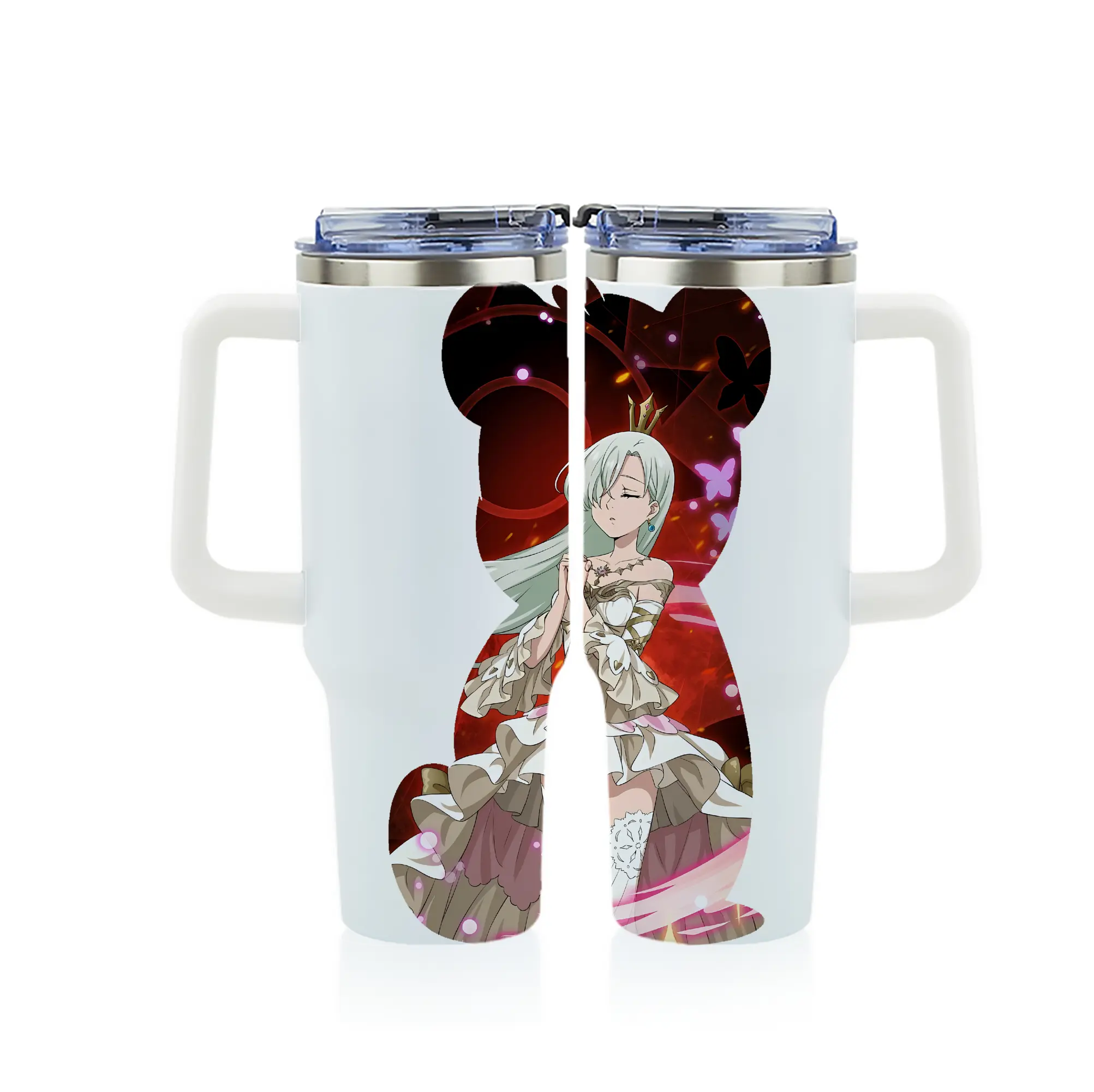 七つの大罪 グッズ エリザベス - 1200mL フルプリント車用タンブラー ・ 304ステンレス 内側 ・ 201ステンレス 外側 ・ 保温 保冷 ・ 通勤 ドライブ アウトドア用