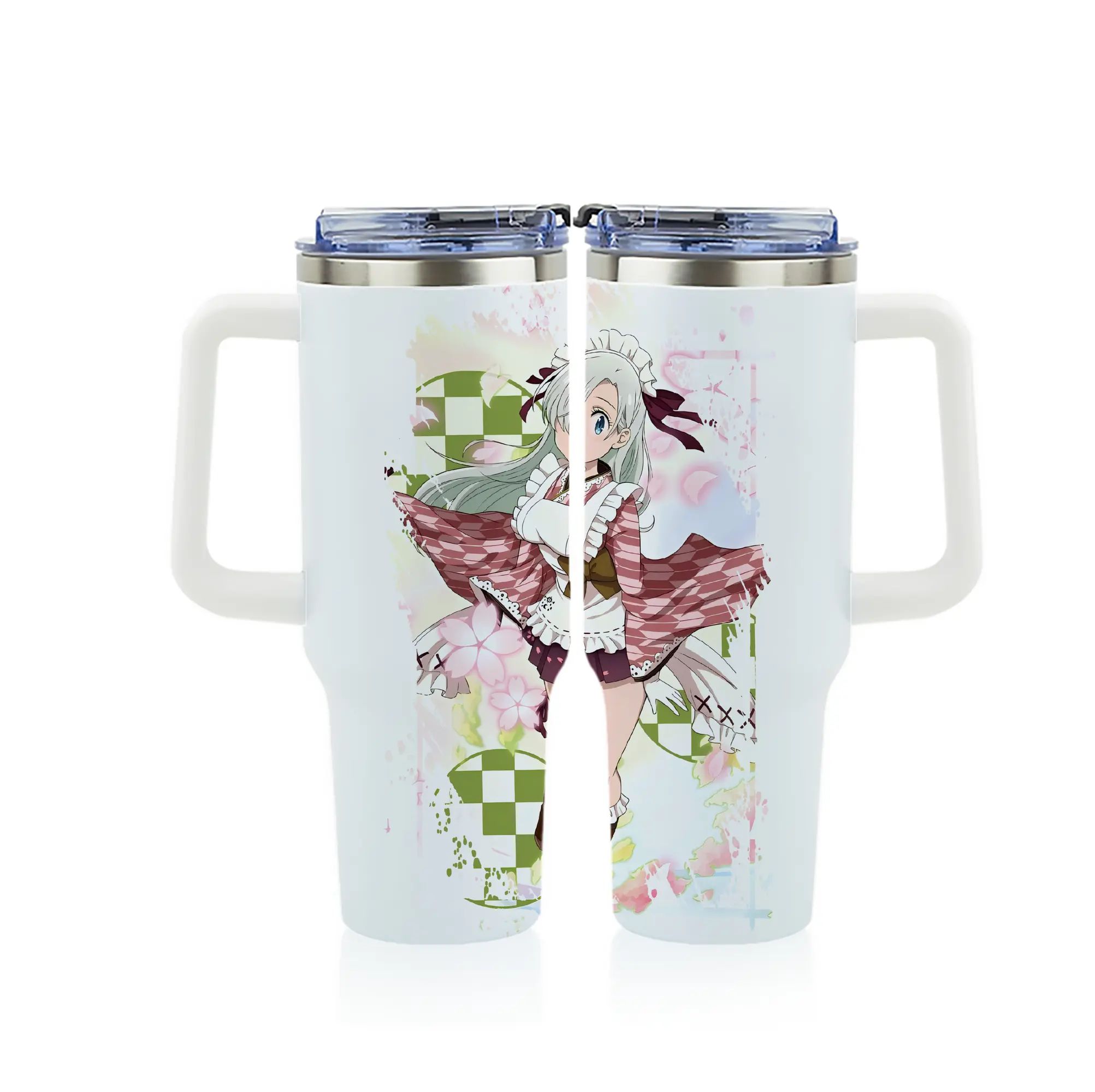 七つの大罪 グッズ エリザベス - 1200mL フルプリント車用タンブラー ・ 304ステンレス 内側 ・ 201ステンレス 外側 ・ 保温 保冷 ・ 通勤 ドライブ アウトドア用