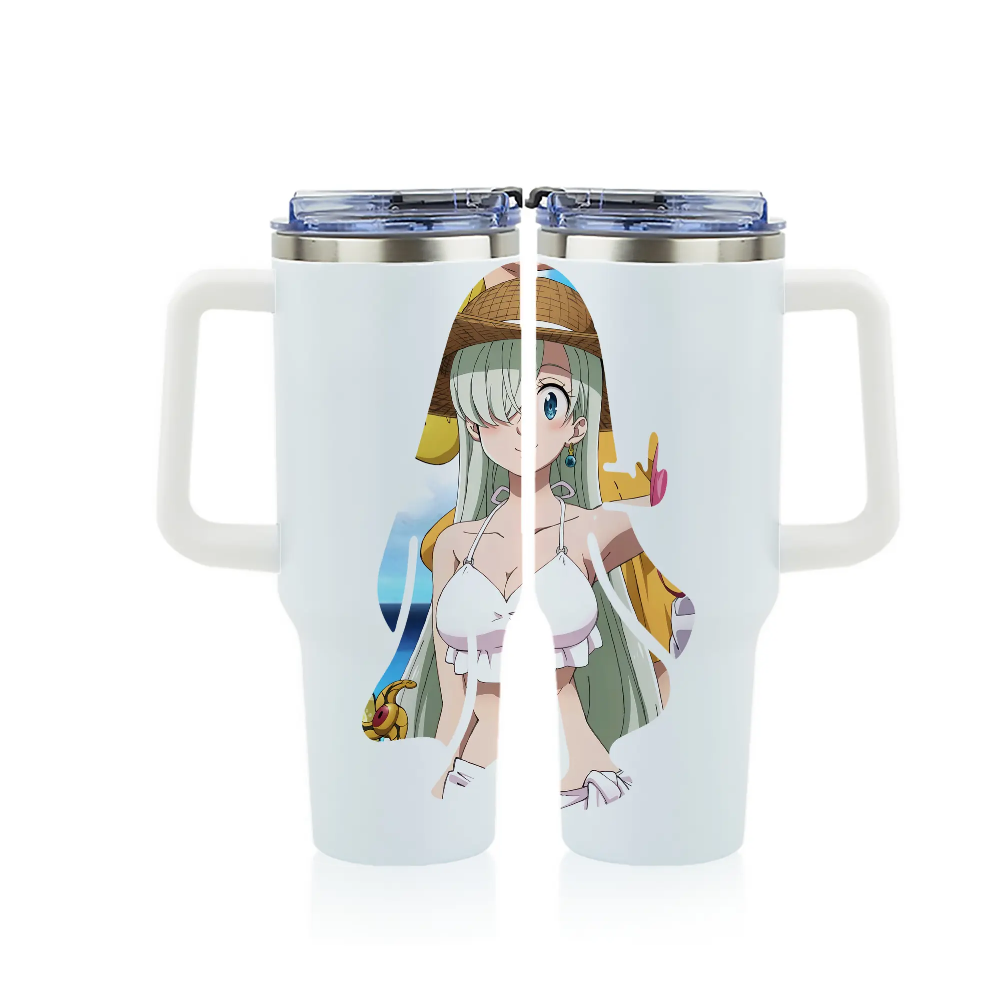 七つの大罪 グッズ エリザベス - 1200mL フルプリント車用タンブラー ・ 304ステンレス 内側 ・ 201ステンレス 外側 ・ 保温 保冷 ・ 通勤 ドライブ アウトドア用