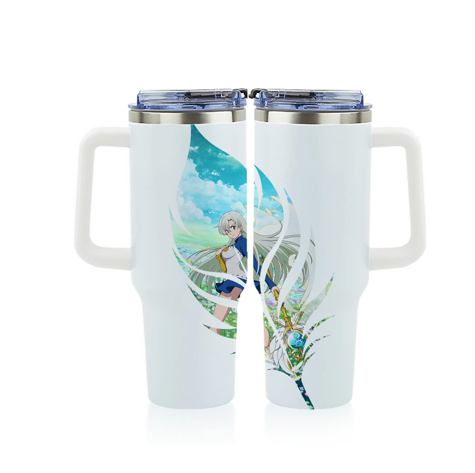 七つの大罪 グッズ エリザベス - 1200mL フルプリント車用タンブラー ・ 304ステンレス 内側 ・ 201ステンレス 外側 ・ 保温 保冷 ・ 通勤 ドライブ アウトドア用