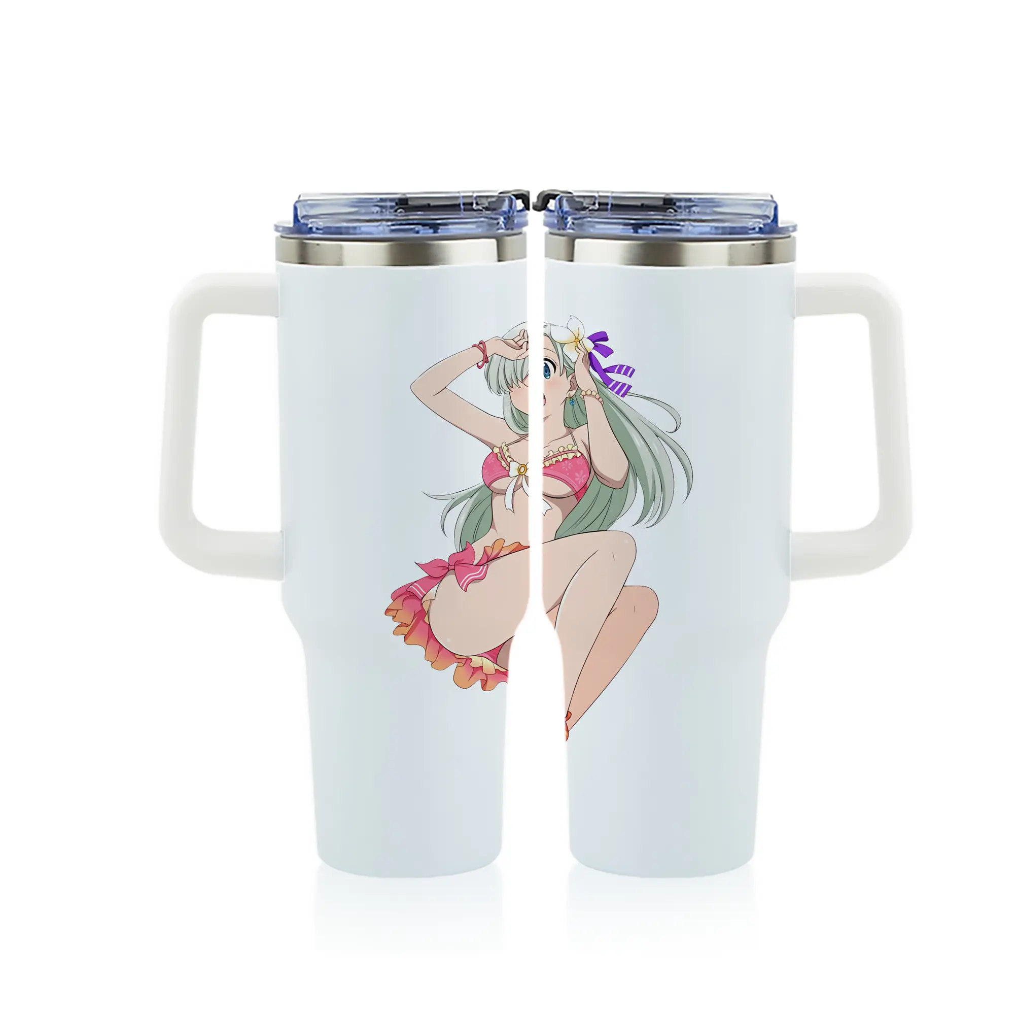 七つの大罪 グッズ エリザベス - 1200mL フルプリント車用タンブラー ・ 304ステンレス 内側 ・ 201ステンレス 外側 ・ 保温 保冷 ・ 通勤 ドライブ アウトドア用