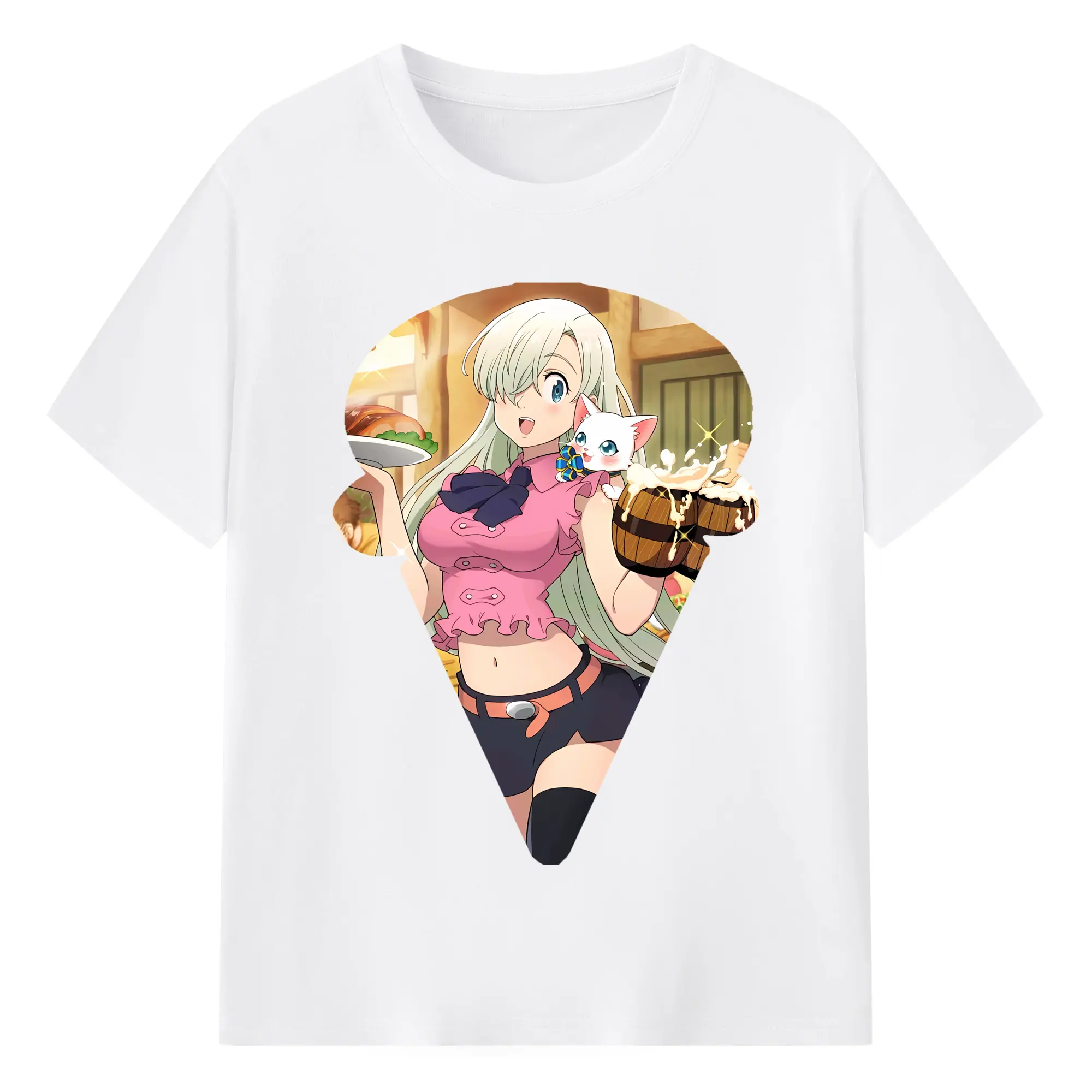 七つの大罪 グッズ エリザベス - 綿100％ 半袖Tシャツ ・ フロントプリント ・ 快適 通気性 ・ 日常使い 散歩 スポーツ用