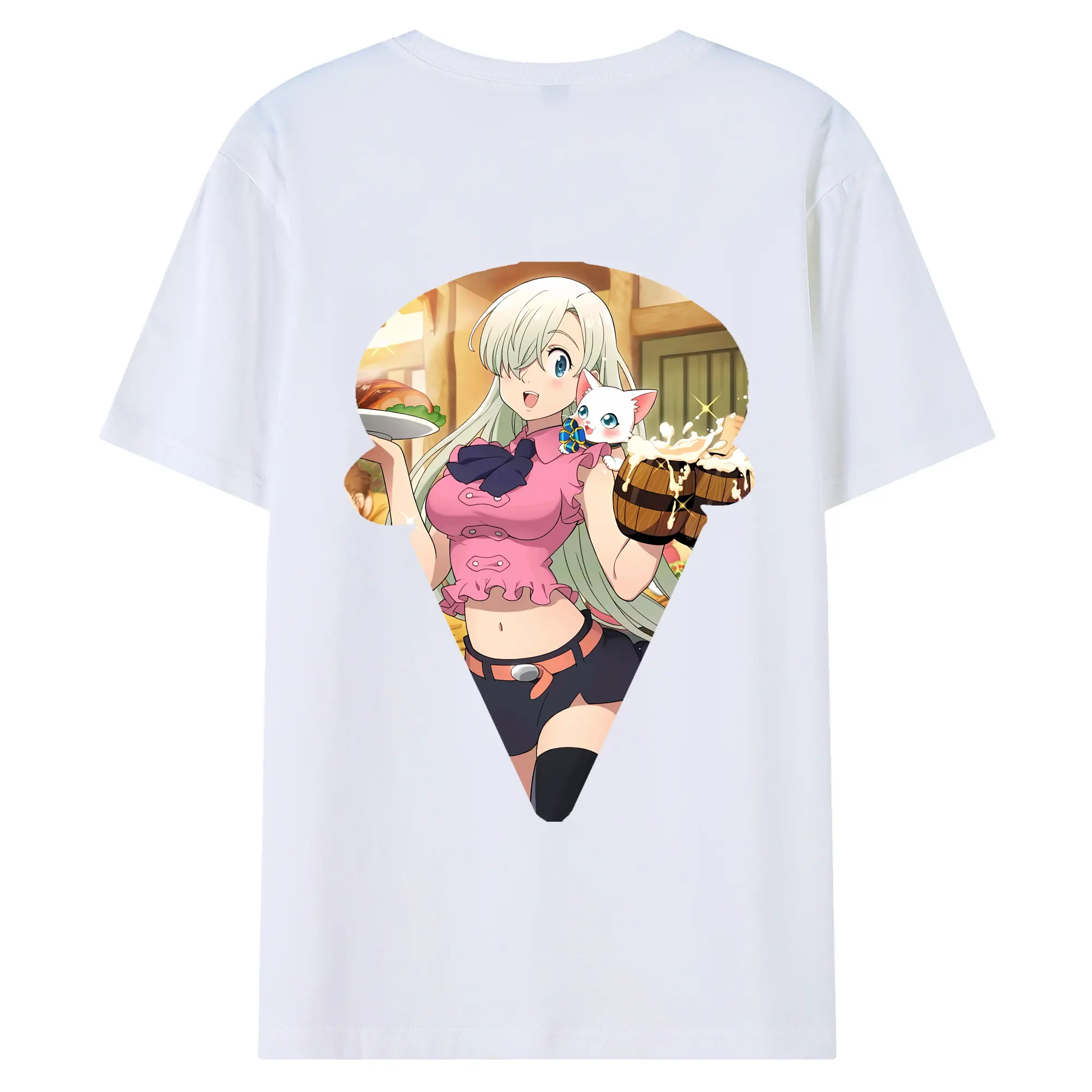 七つの大罪 グッズ エリザベス - 綿100％ 半袖Tシャツ ・ バックプリント ・ 快適 通気性 ・ 日常使い 散歩 スポーツ用