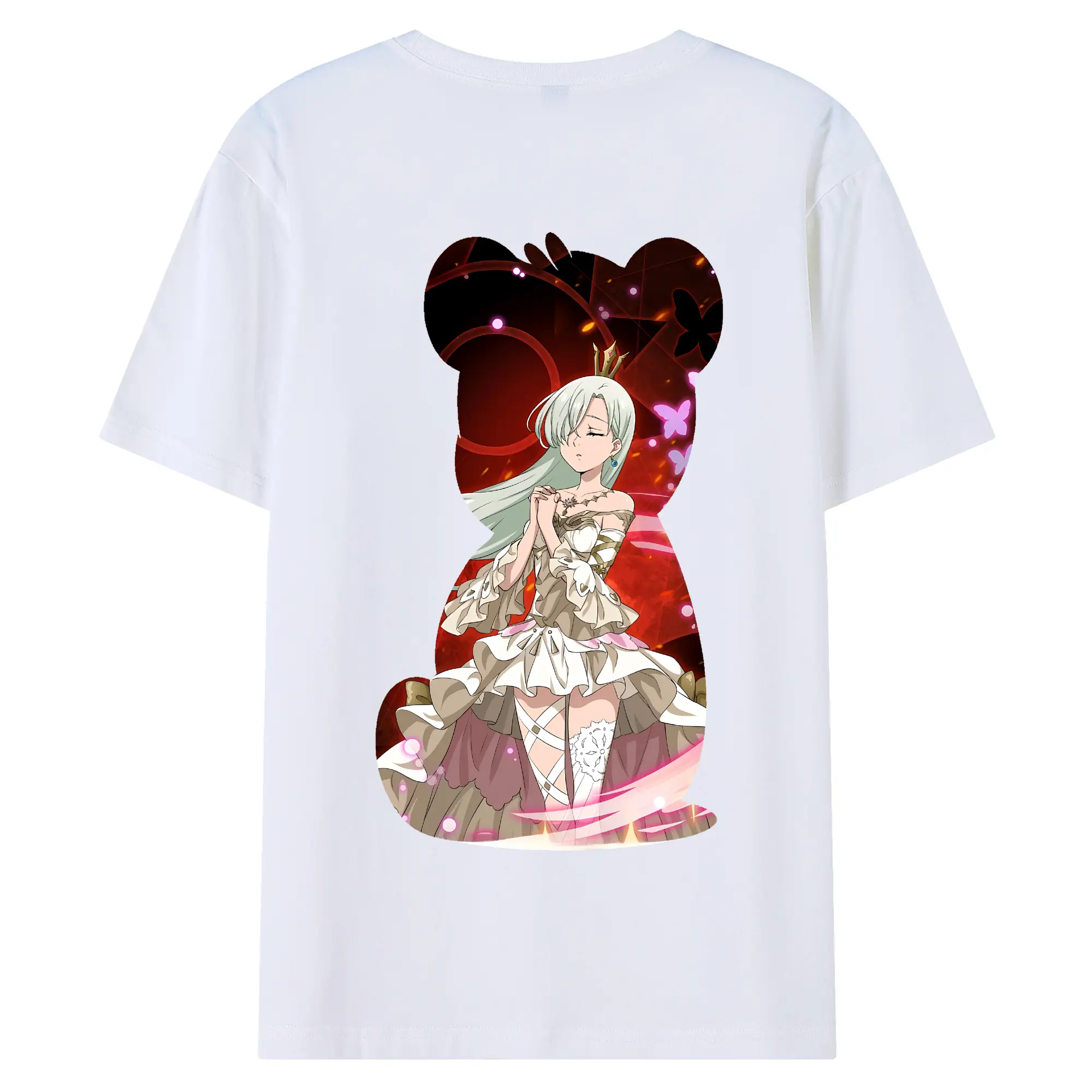 七つの大罪 グッズ エリザベス - 綿100％ 半袖Tシャツ ・ バックプリント ・ 快適 通気性 ・ 日常使い 散歩 スポーツ用