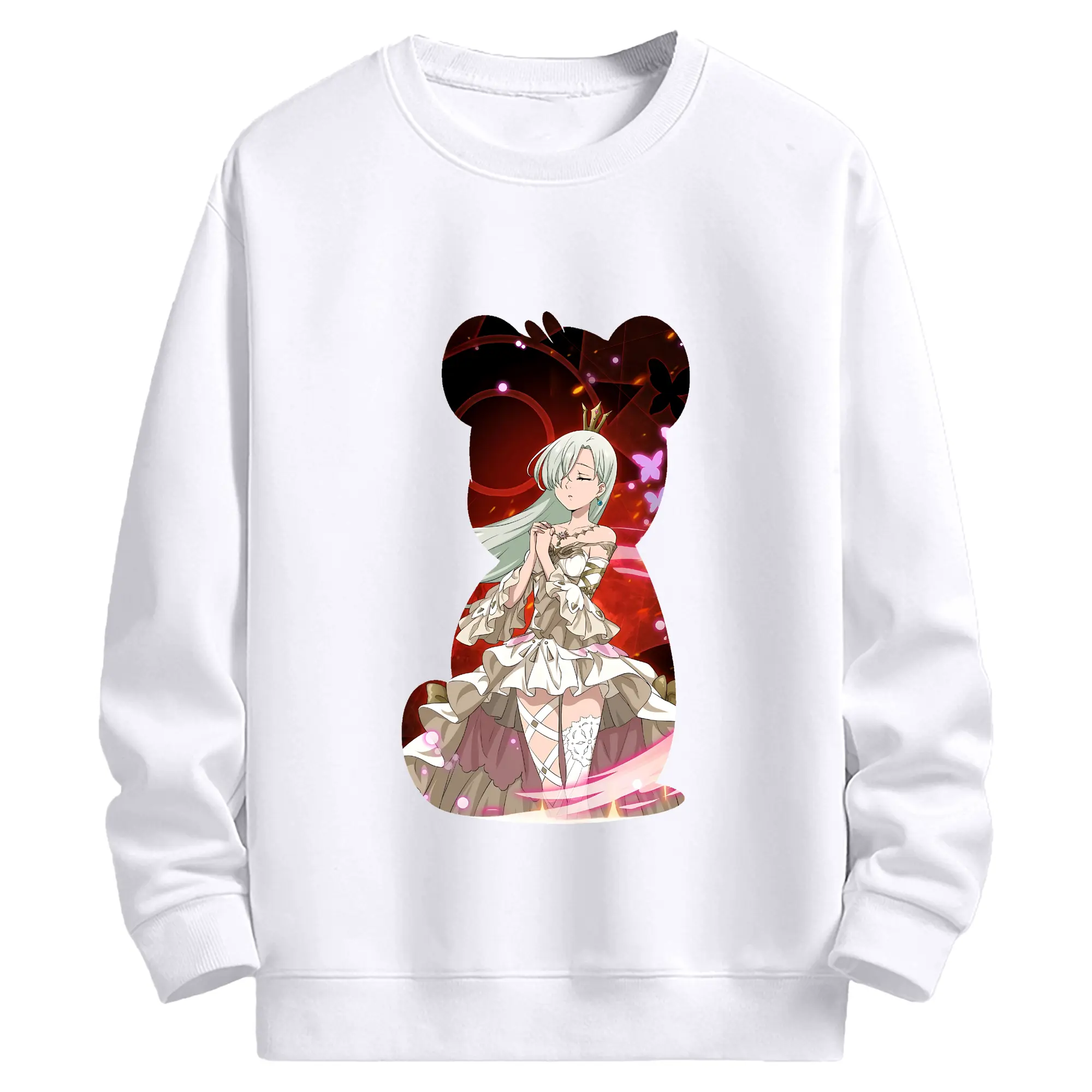 七つの大罪 グッズ エリザベス - 高品質 クルーネック スウェット ・ コットン59％ ポリエステル41％ ・ ユニセックス 長袖 トレーナー ・ カジュアル デイリー スポーツ 散歩用