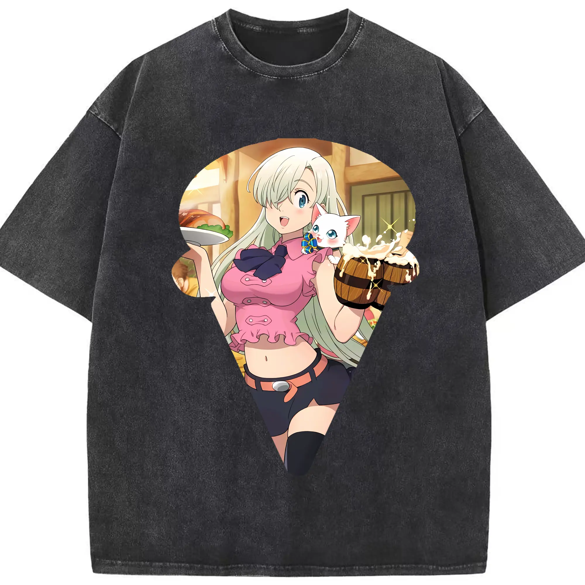 七つの大罪 グッズ エリザベス - 綿100％ ヴィンテージ風 半袖Tシャツ ・ フロントプリント ・ 柔らか肌触り ・ 通気性 快適 ・ スポーツ カジュアル 外出用