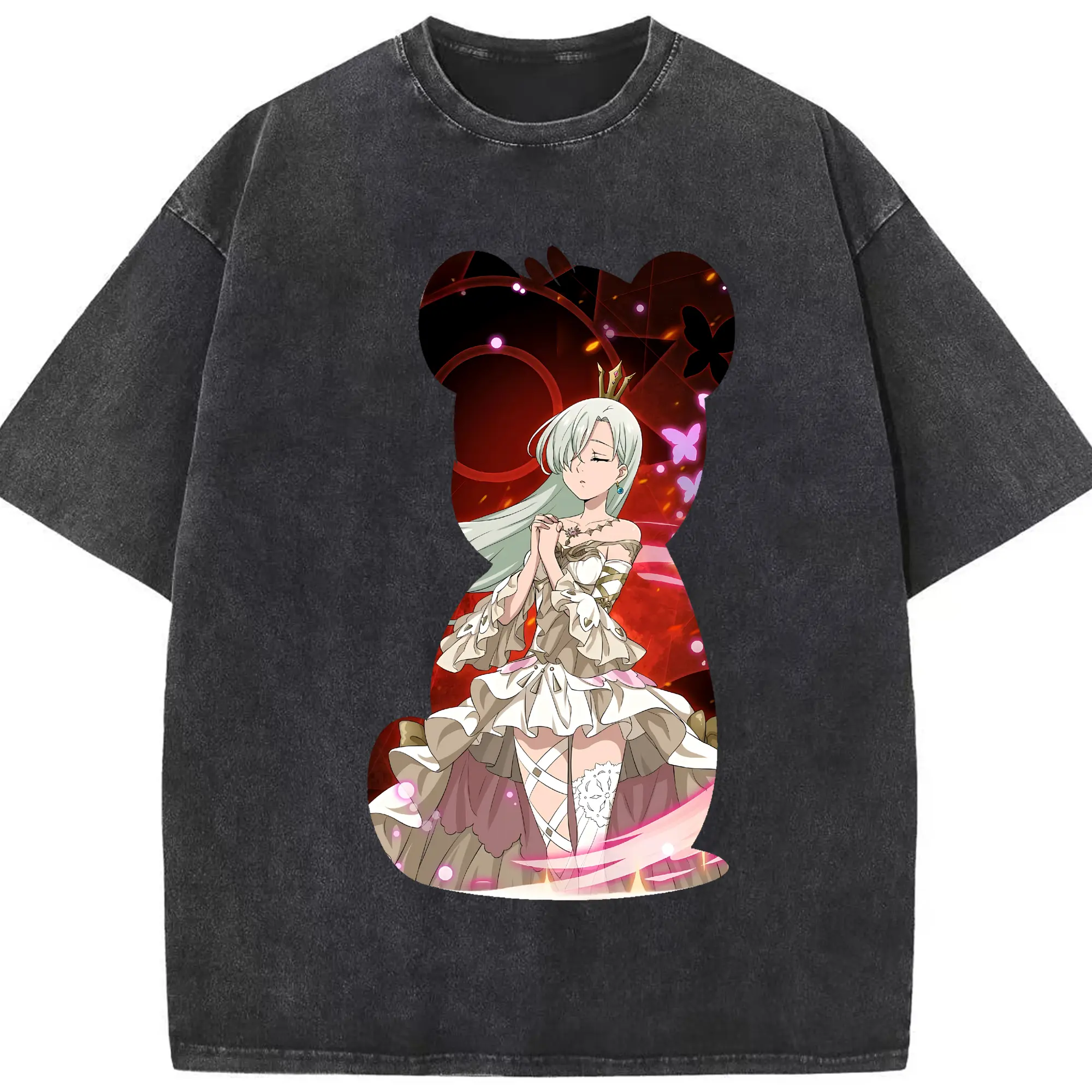 七つの大罪 グッズ エリザベス - 綿100％ ヴィンテージ風 半袖Tシャツ ・ フロントプリント ・ 柔らか肌触り ・ 通気性 快適 ・ スポーツ カジュアル 外出用