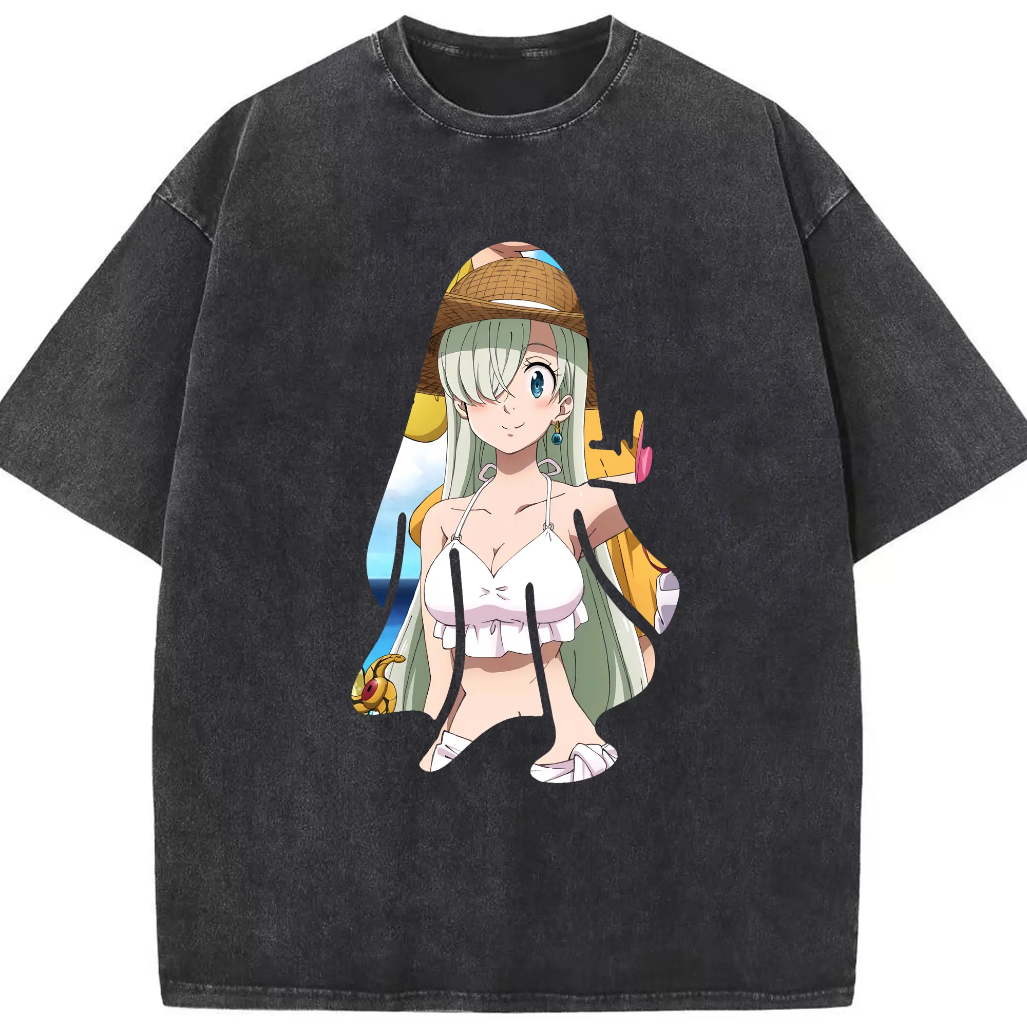 七つの大罪 グッズ エリザベス - 綿100％ ヴィンテージ風 半袖Tシャツ ・ フロントプリント ・ 柔らか肌触り ・ 通気性 快適 ・ スポーツ カジュアル 外出用