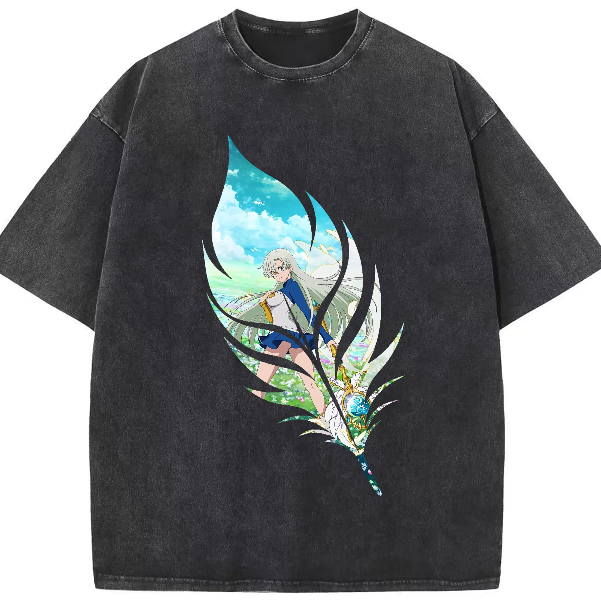 七つの大罪 グッズ エリザベス - 綿100％ ヴィンテージ風 半袖Tシャツ ・ フロントプリント ・ 柔らか肌触り ・ 通気性 快適 ・ スポーツ カジュアル 外出用