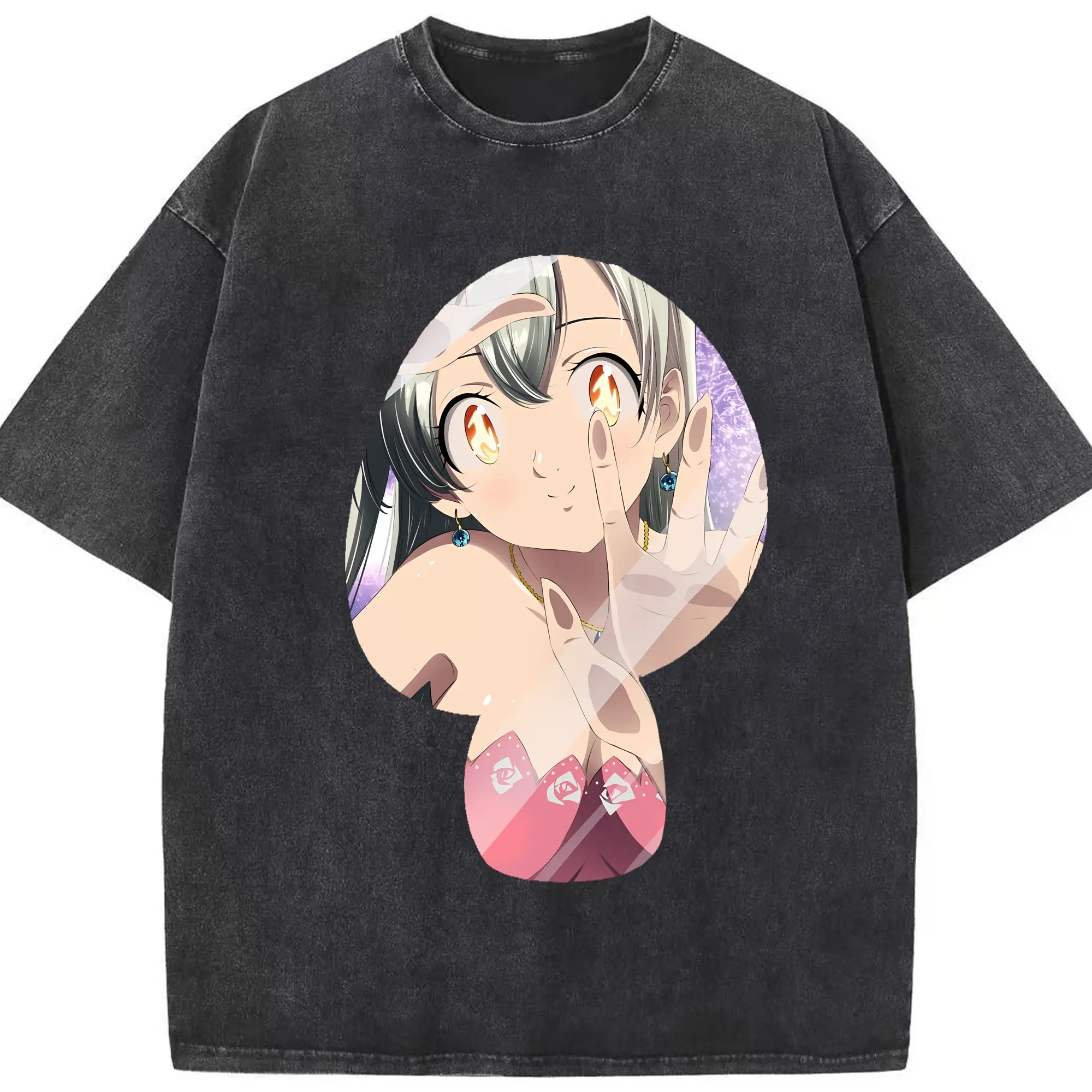 七つの大罪 グッズ エリザベス - 綿100％ ヴィンテージ風 半袖Tシャツ ・ フロントプリント ・ 柔らか肌触り ・ 通気性 快適 ・ スポーツ カジュアル 外出用